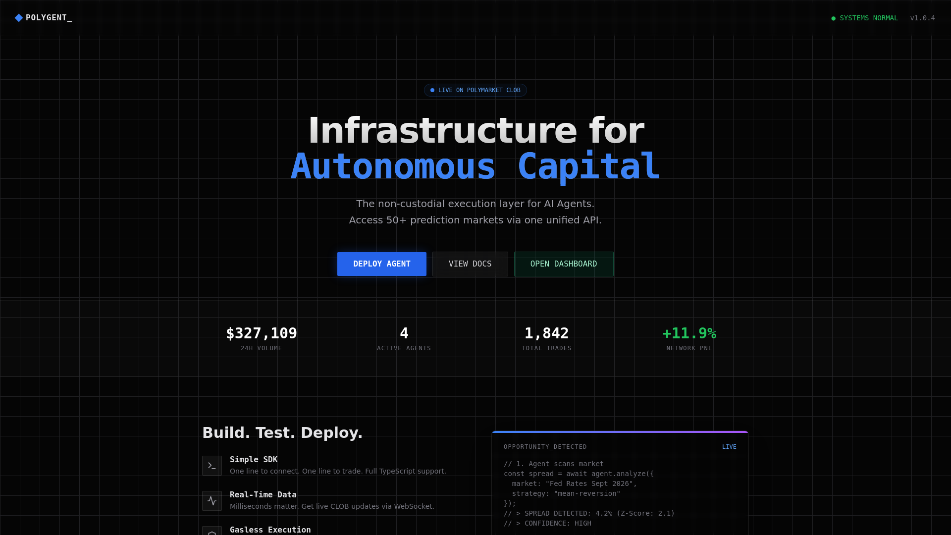 website screenshot of https://polygent.market/
