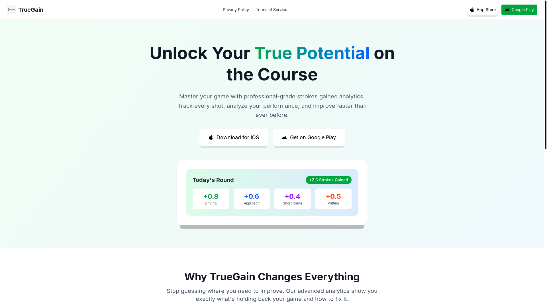website screenshot of https://truegainapp.com/