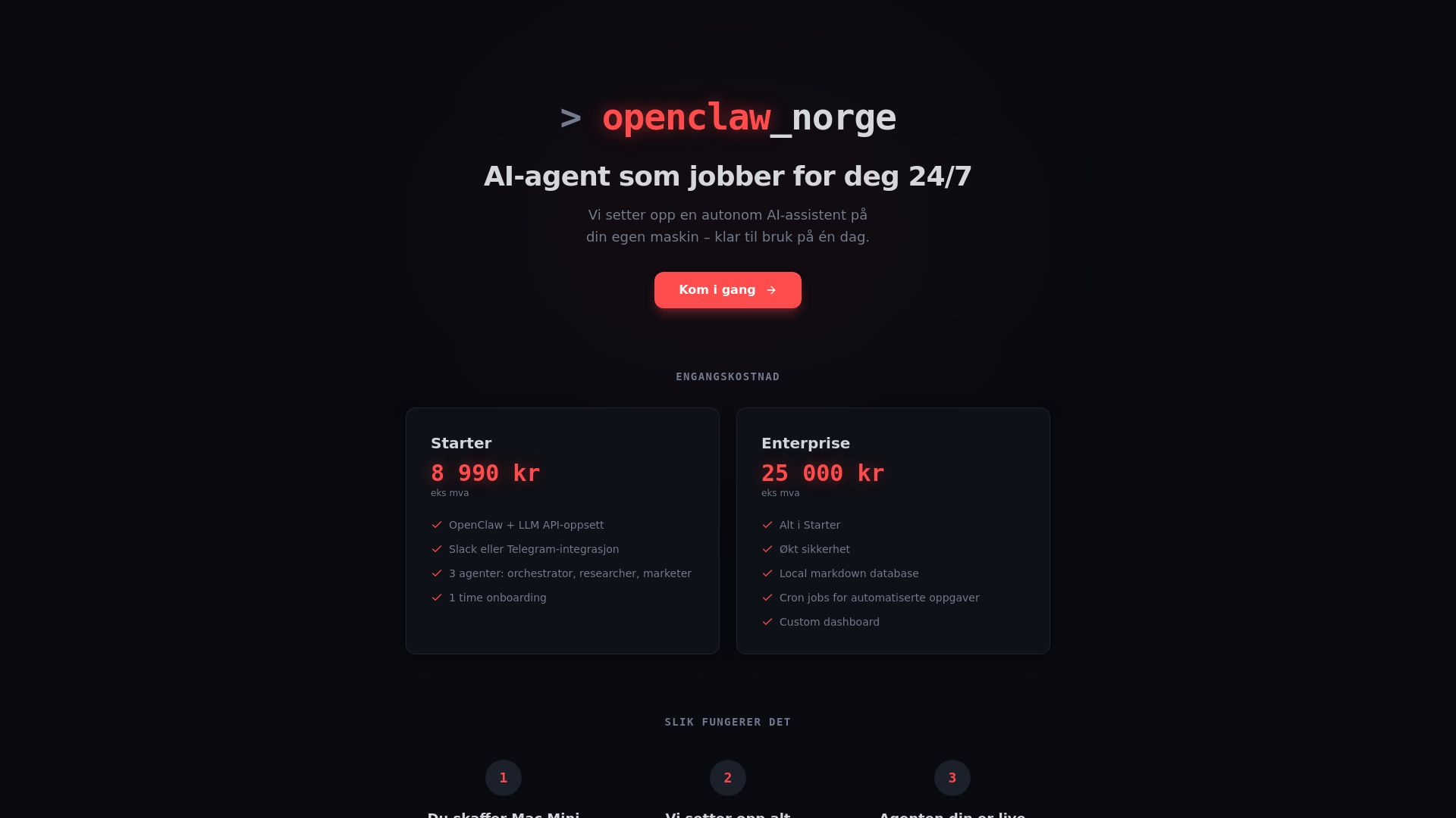 website screenshot of https://openclawnorge.no/