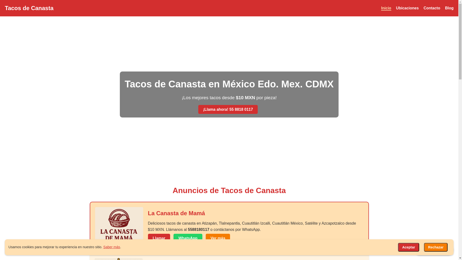 website screenshot of https://tacosdecanastaenmexico.com/