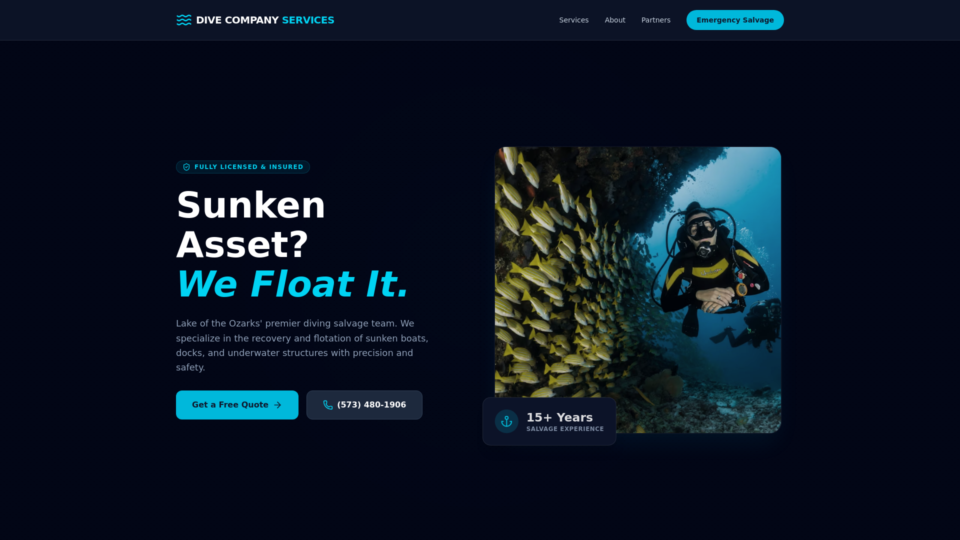website screenshot of https://divecoservices.com/