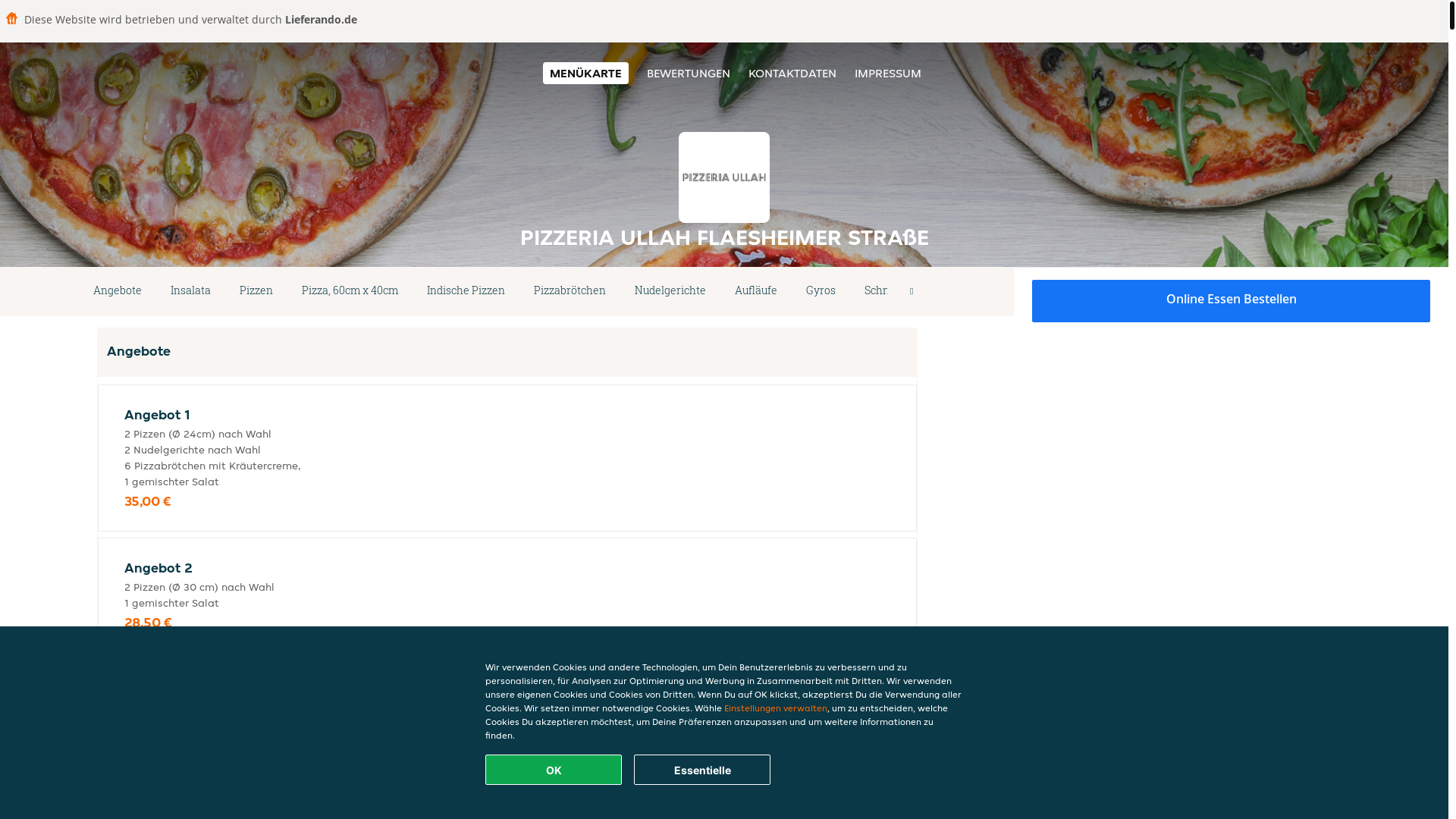 website screenshot of https://pizzeriaullah-halternamsee.de/