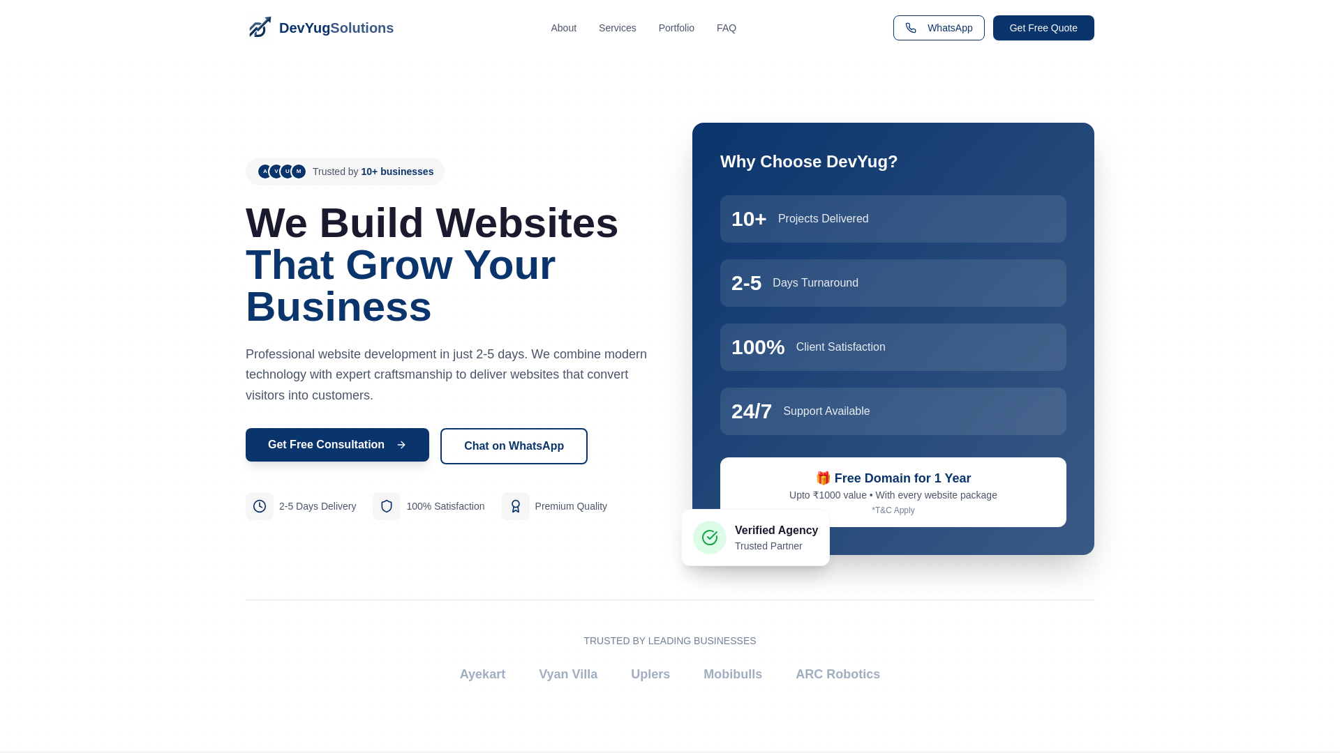 website screenshot of https://devyugsolutions.com/