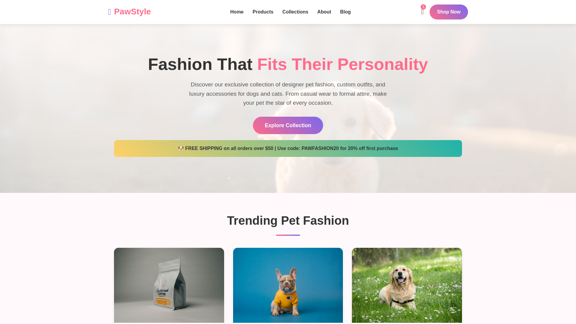 website screenshot of https://pet-fashion.pages.dev/