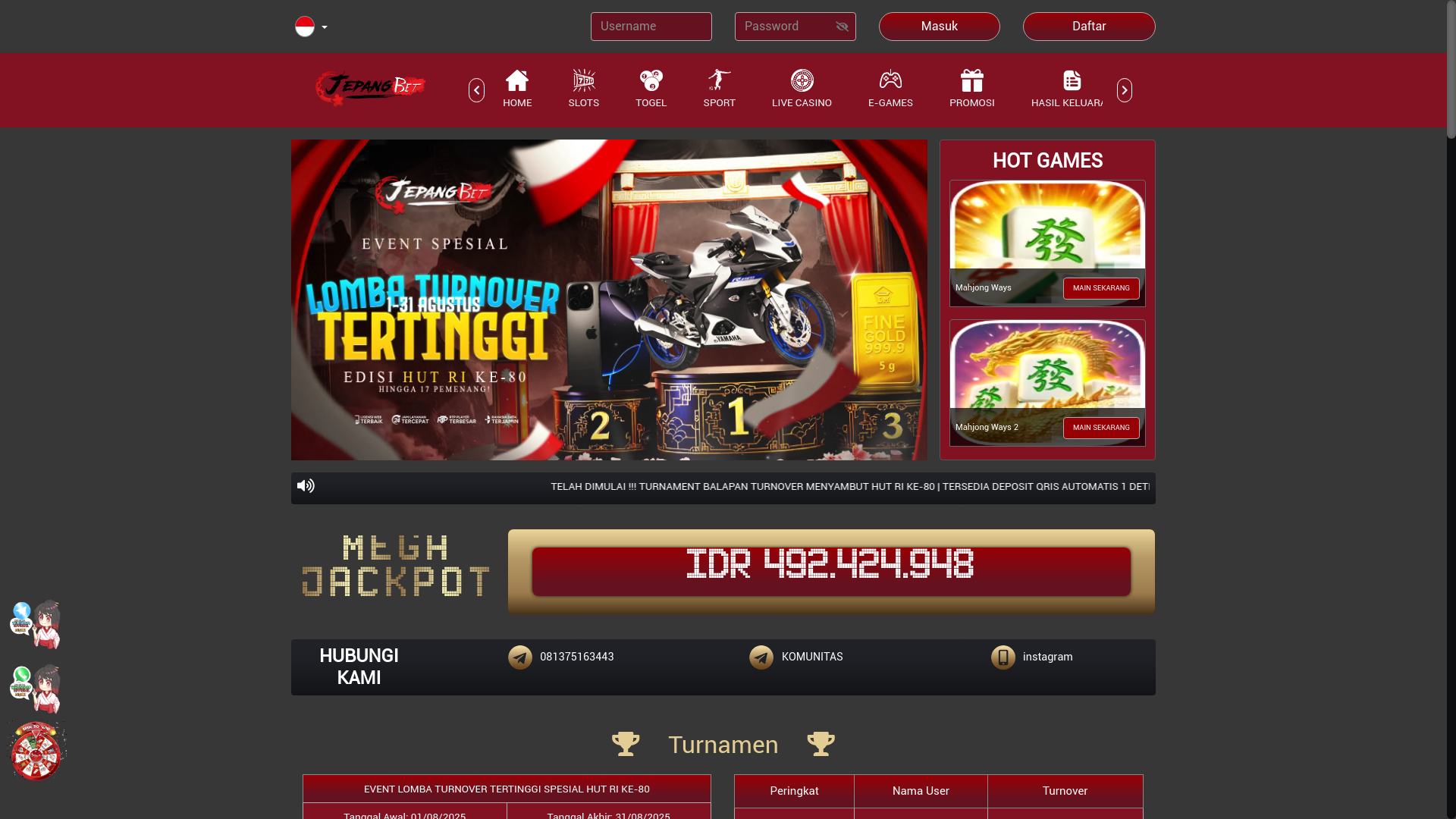 website screenshot of https://10jepangbet.boats/
