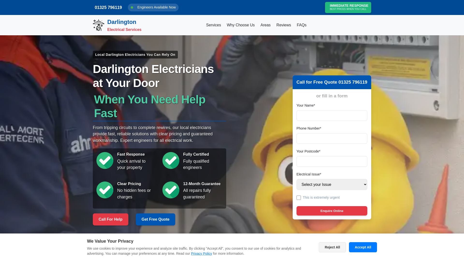 website screenshot of https://darlingtonemergencyelectrician.co.uk