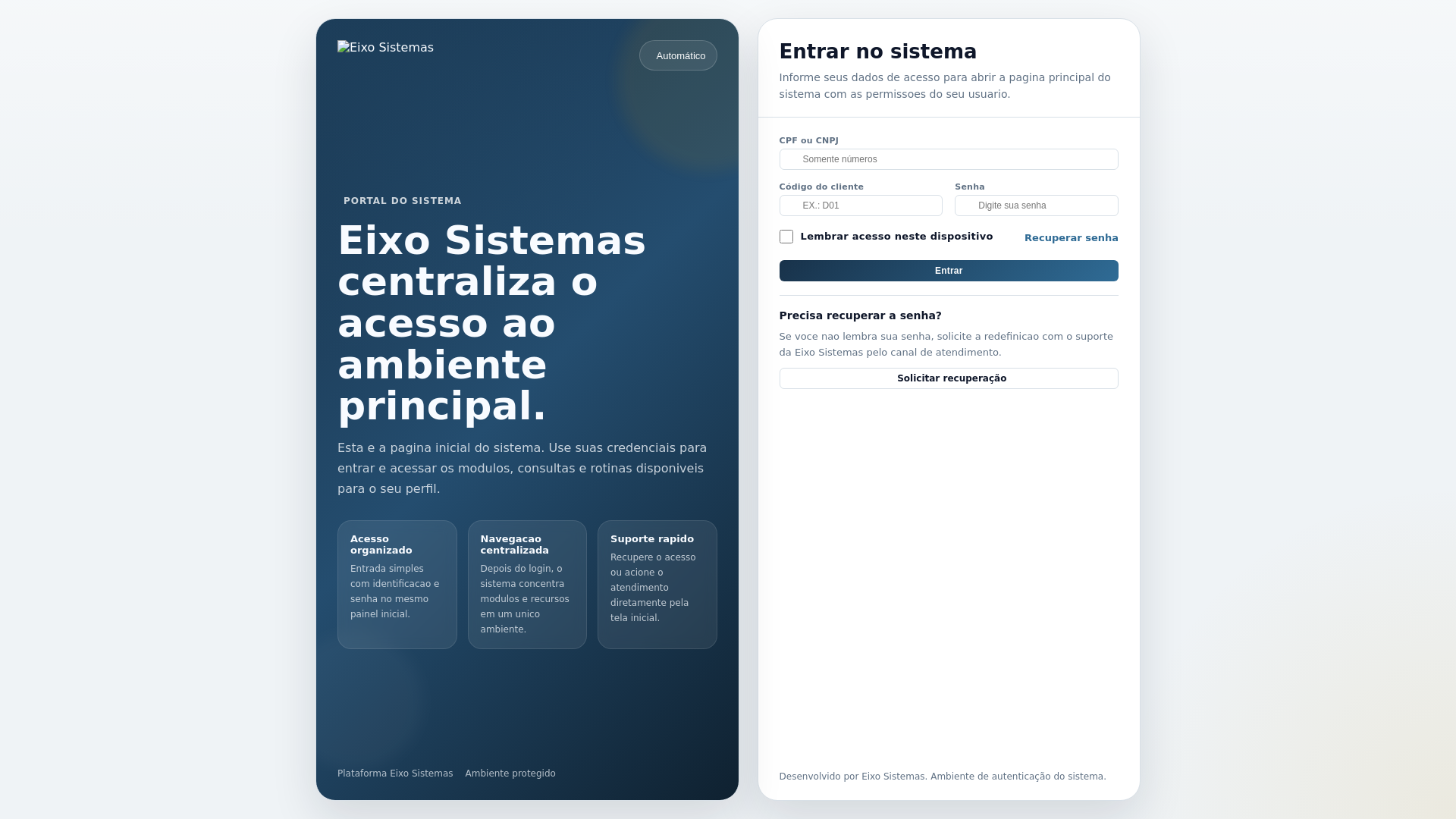 website screenshot of https://eixosistemas.com.br/