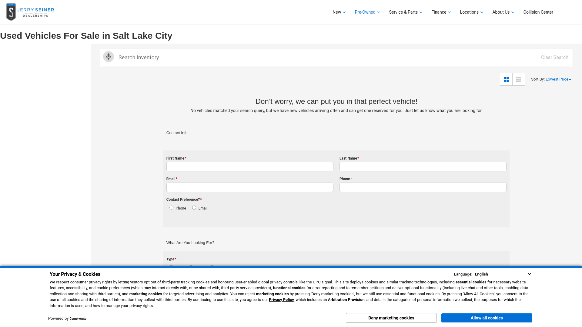 website screenshot of https://www.jerryseiner.com/inventory/2C4RC1BG7ER294766?utm_source=Google&utm_medium=Organic&utm_campaign=chd_carsforsale