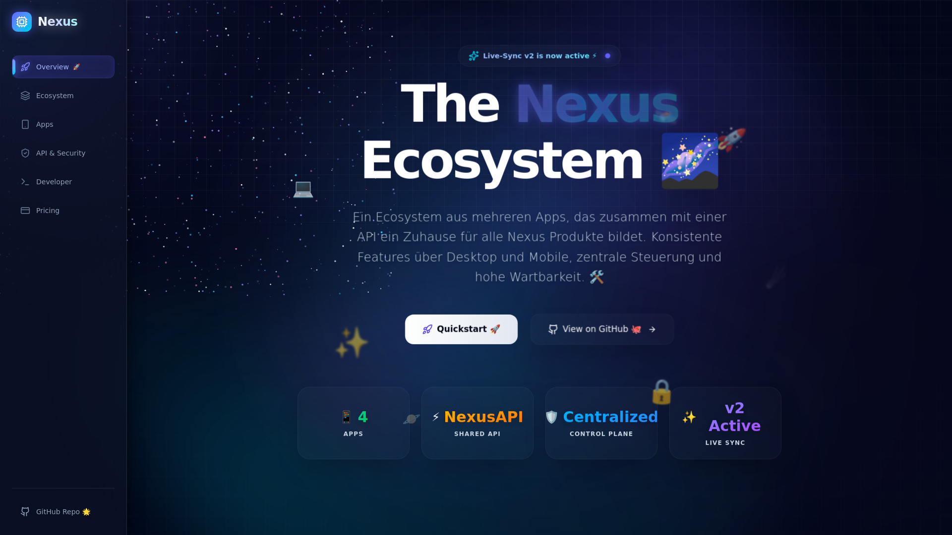 website screenshot of https://nexusproject.dev/