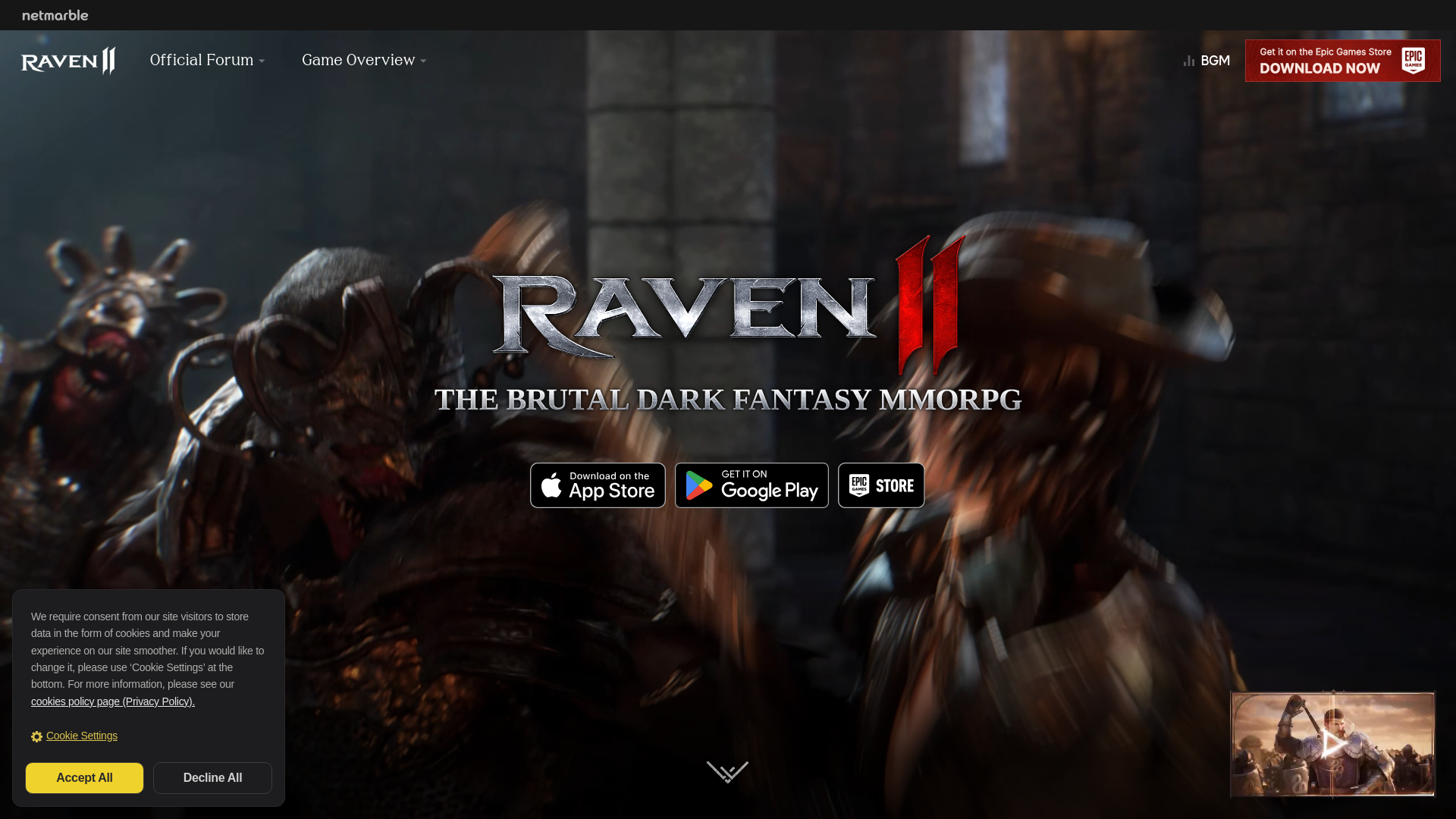 website screenshot of https://raven2w.netmarble.com/en