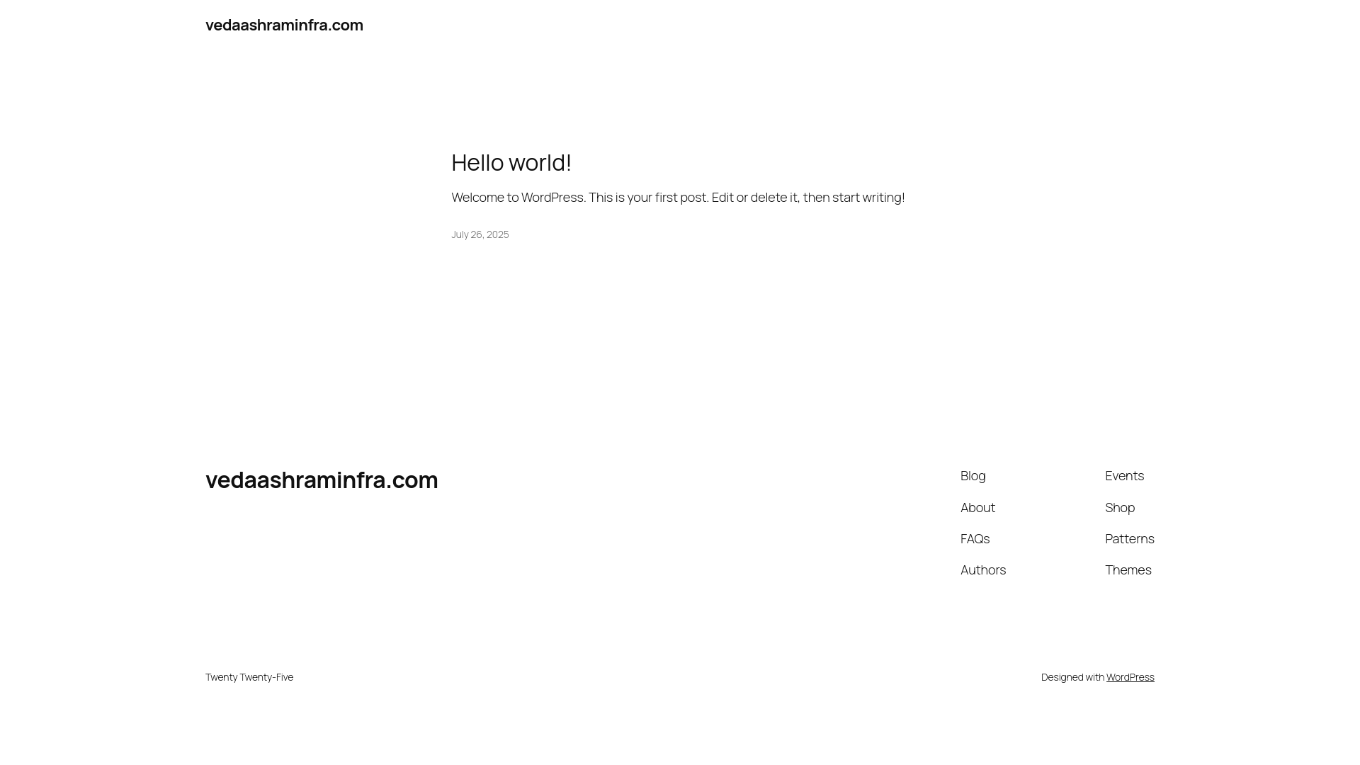 website screenshot of https://vedaashraminfra.com/