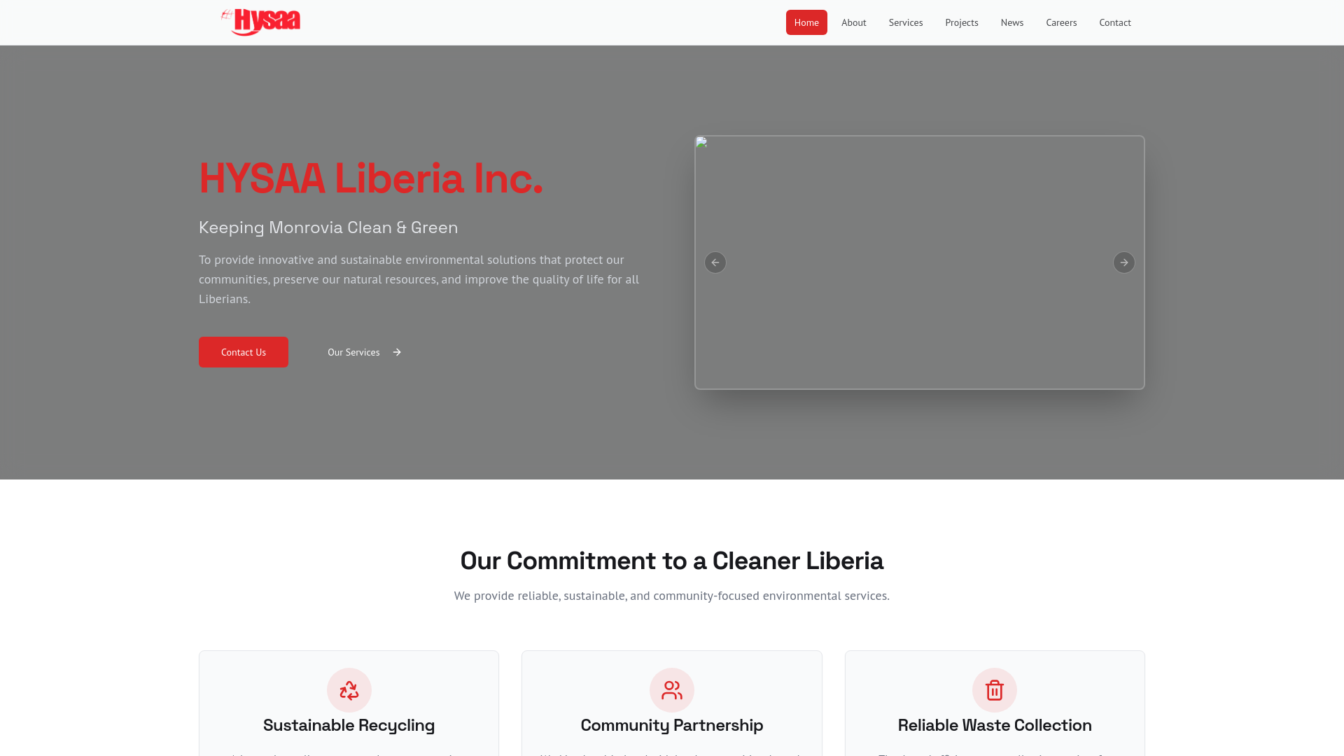 website screenshot of https://www.hysaa-liberia.com/