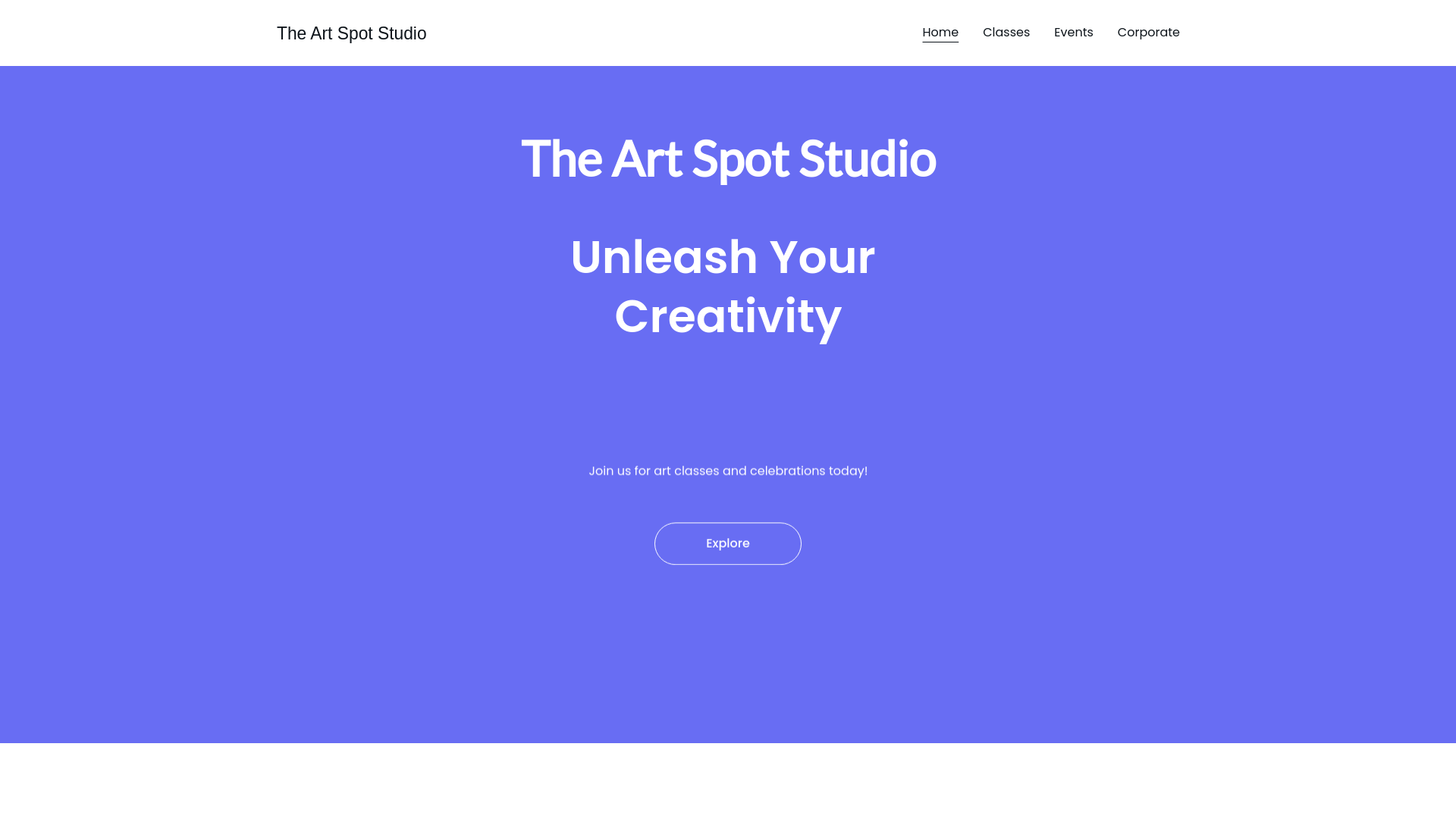 website screenshot of https://theartspotstudio.com