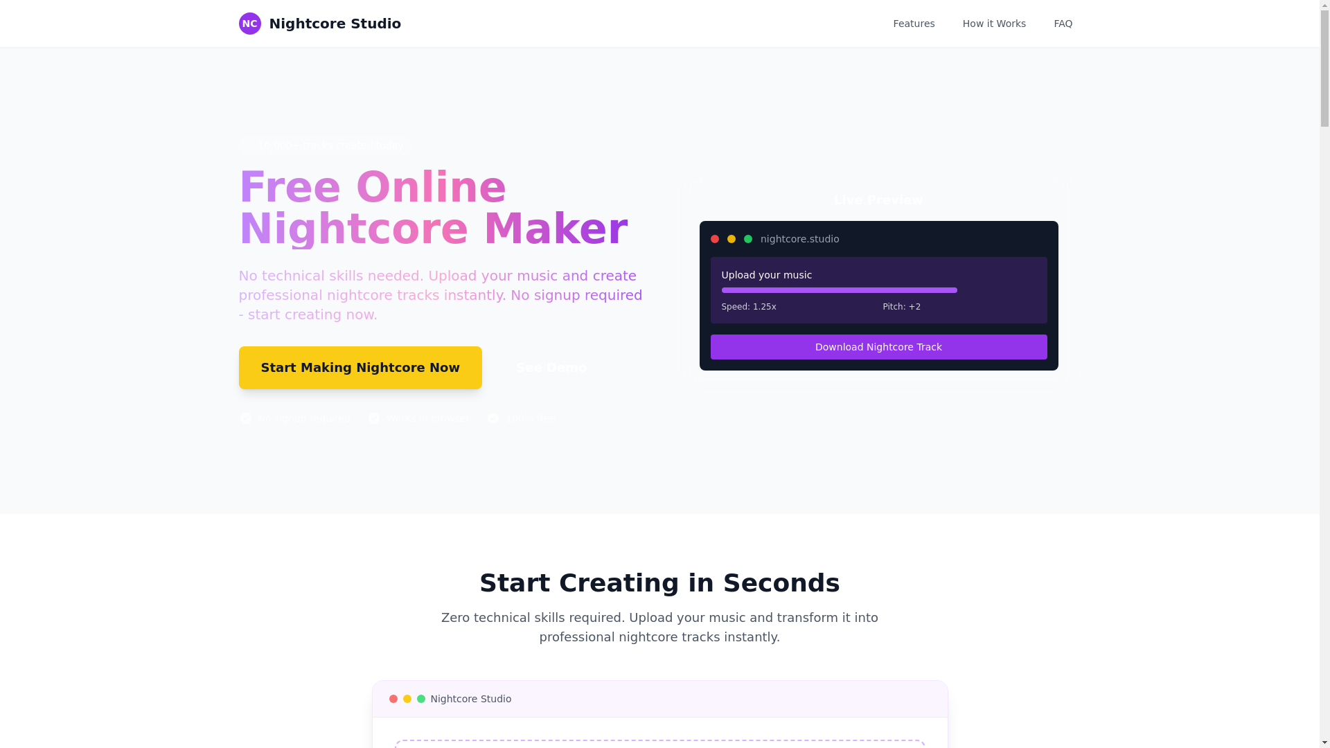 website screenshot of https://nightcore.run/