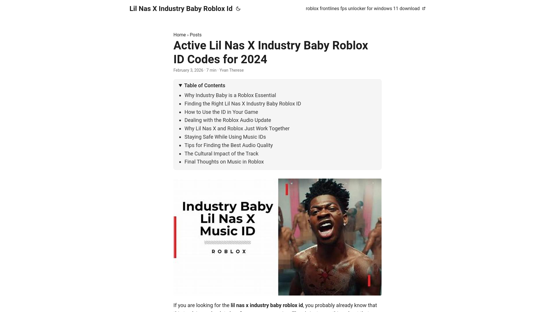 website screenshot of https://lil-nas-x-industry-baby-roblox-id.pages.dev/