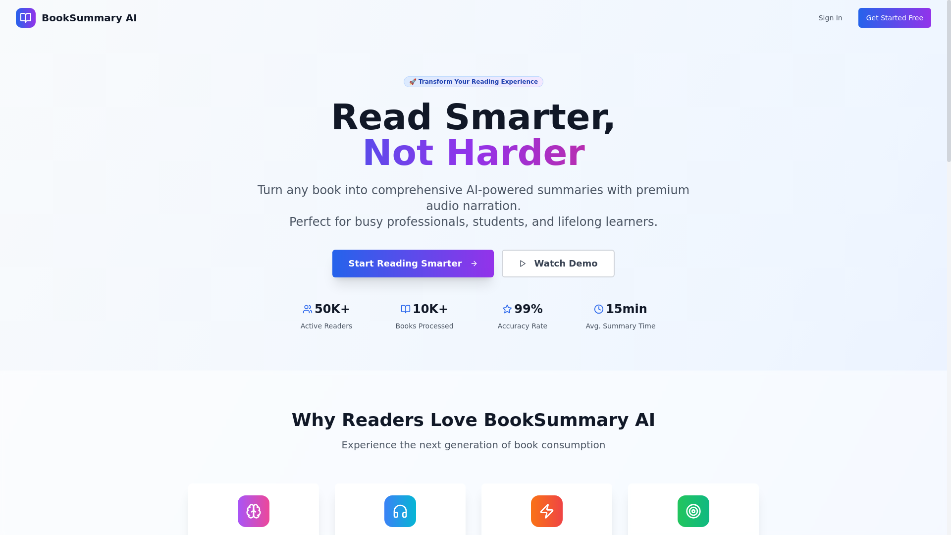 website screenshot of https://booksummaryai.online/