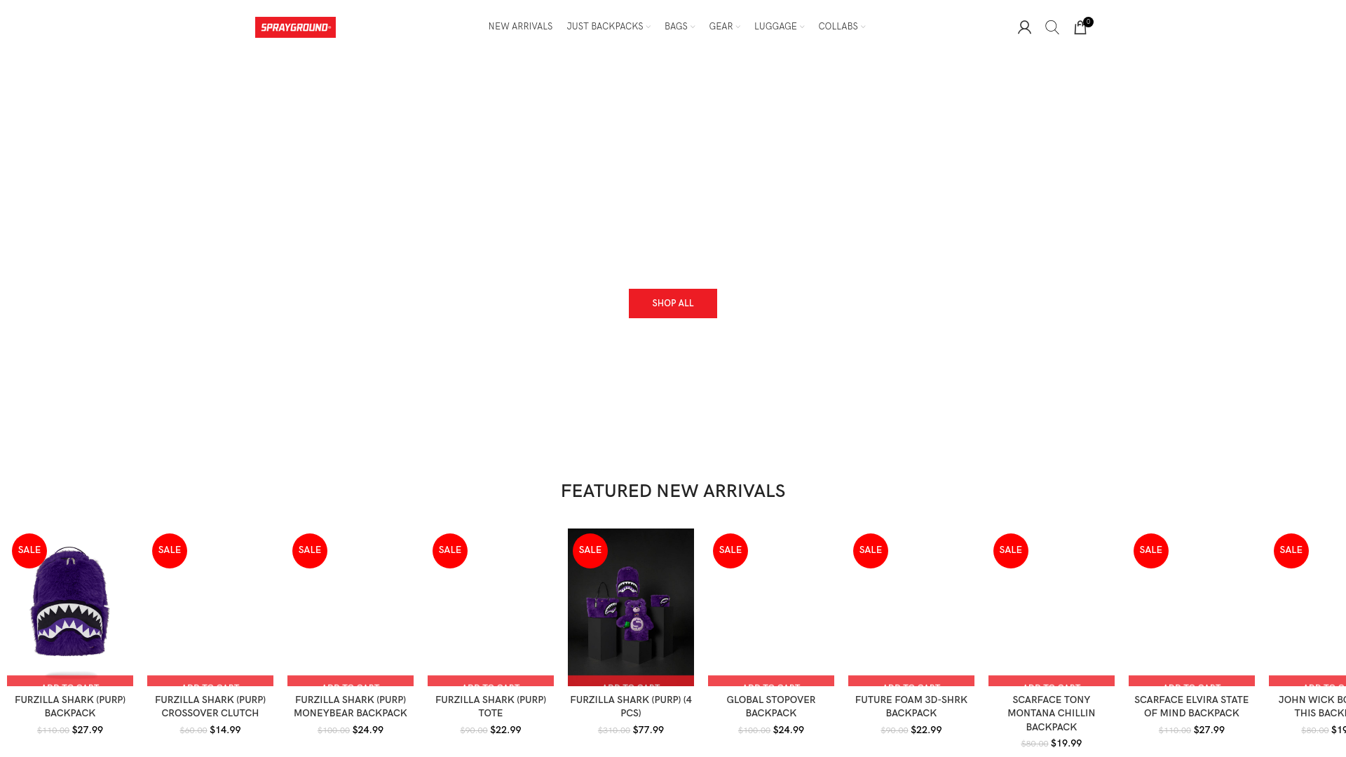 website screenshot of https://www.spraygroundsales.com/