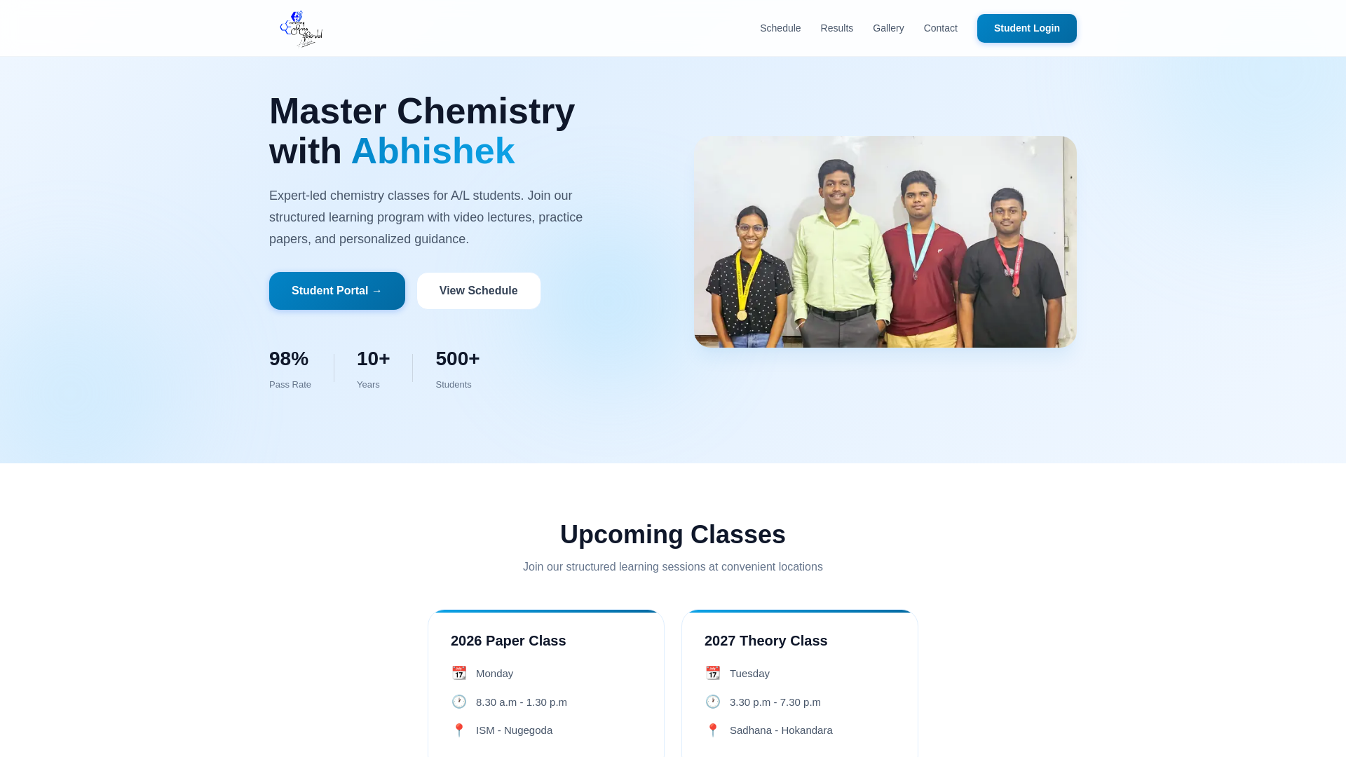 website screenshot of https://abhishekchemistry.com
