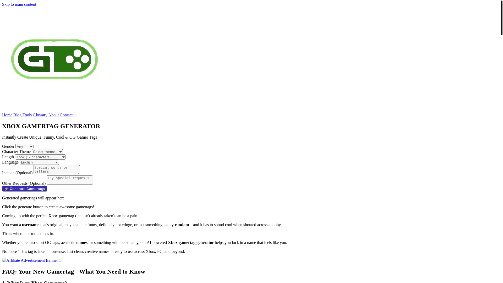 website screenshot of https://xbox-gamertag-generator.pages.dev/