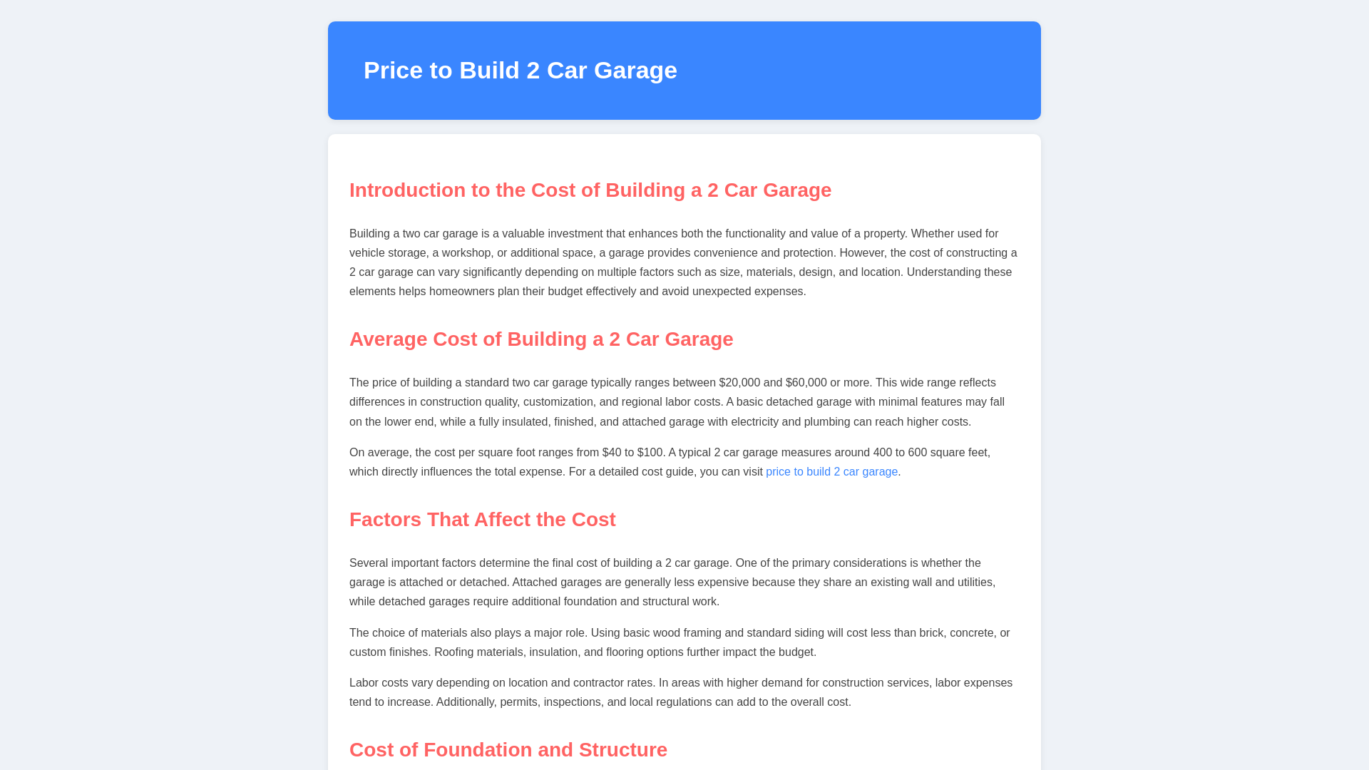 website screenshot of https://price-to-build-2-car-garage.pages.dev/