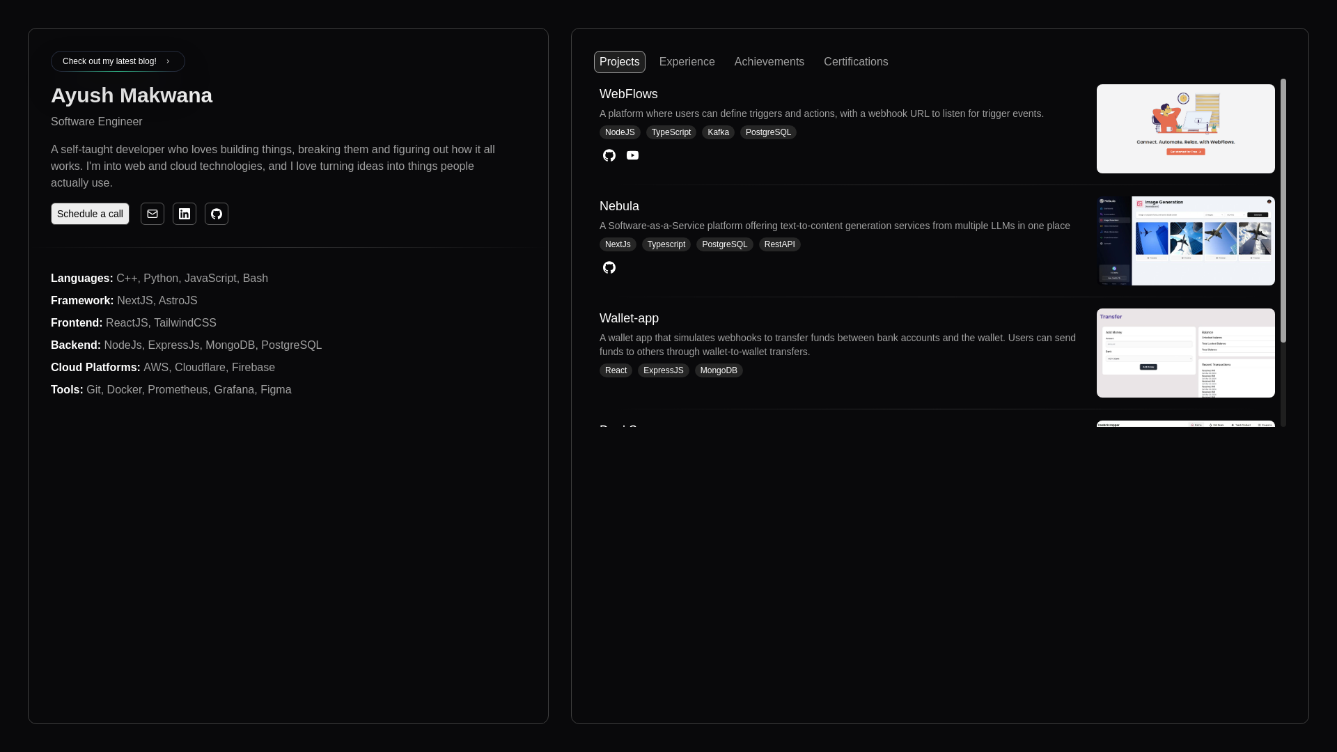 website screenshot of https://ayushmakwana.pages.dev/