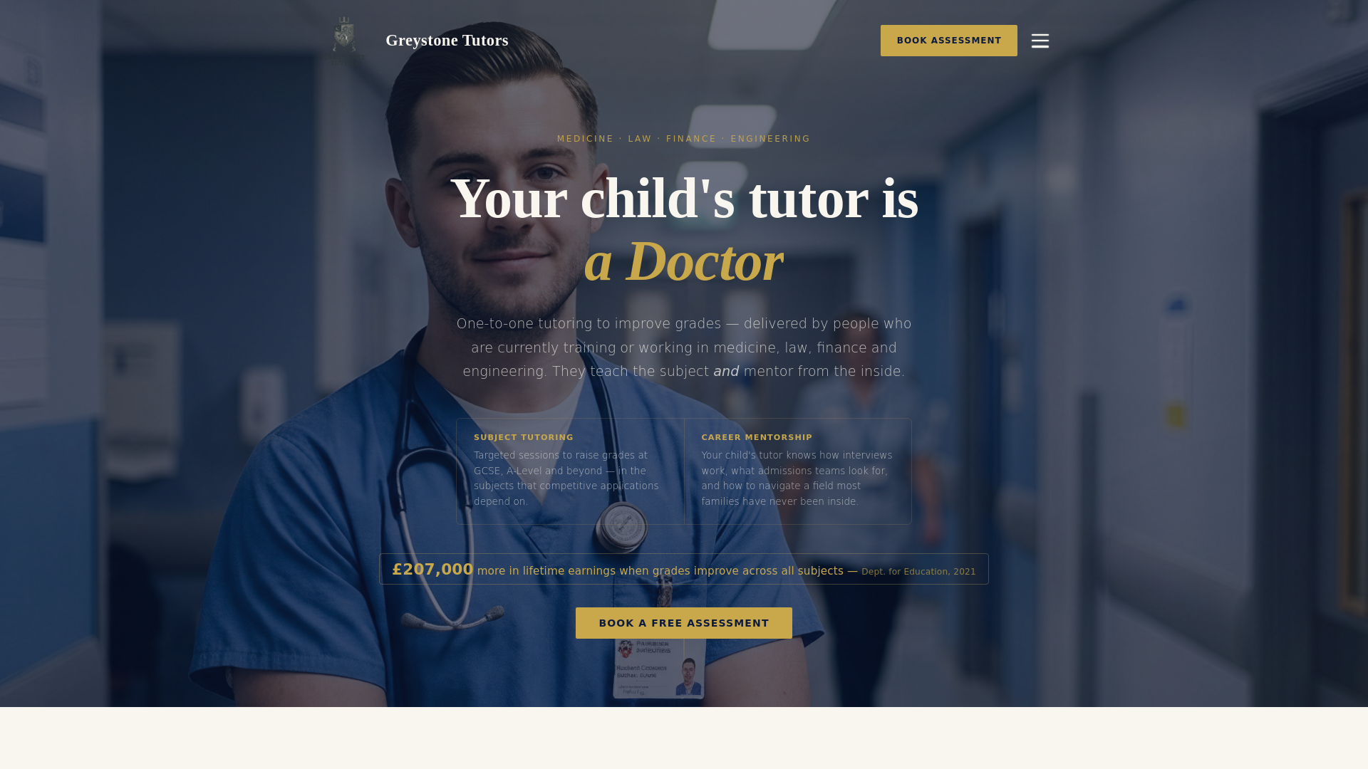 website screenshot of https://greystonetutors.co.uk/