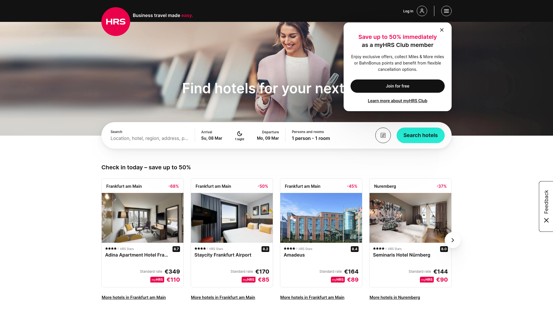 website screenshot of https://hrs-corporatemeetings.com