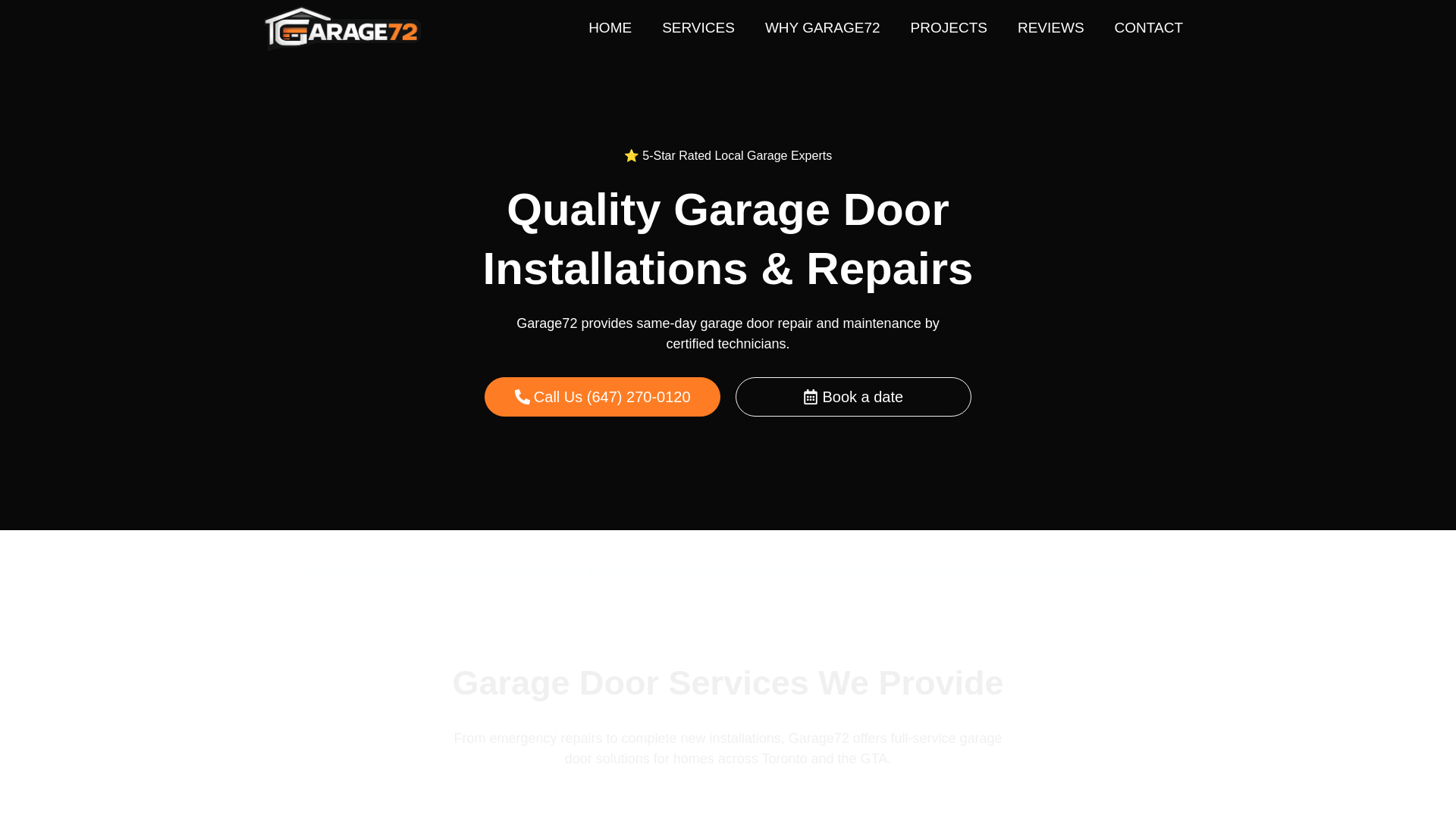 website screenshot of https://garage72.ca/