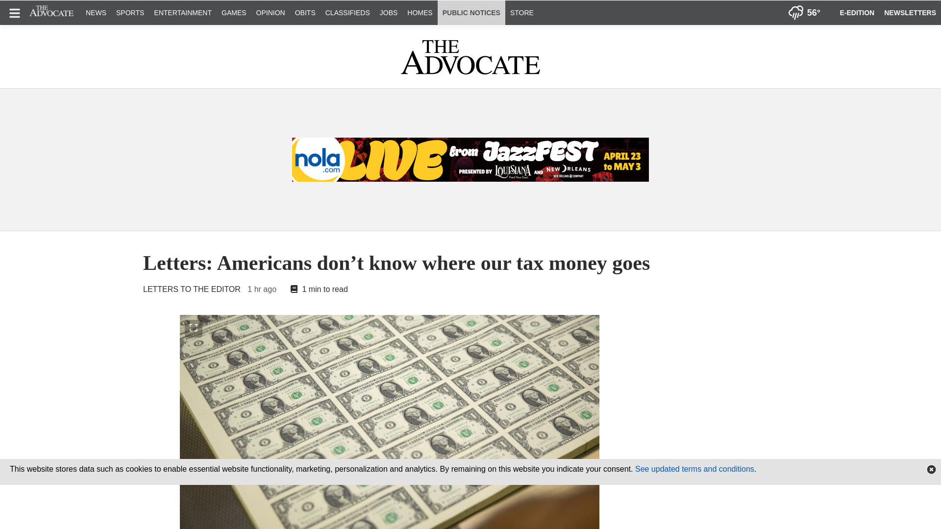 website screenshot of https://www.theadvocate.com/baton_rouge/opinion/letters-tax-dollars-where-spent/article_d98dd571-ce20-5f9d-98c5-c81e0cbc384c.html