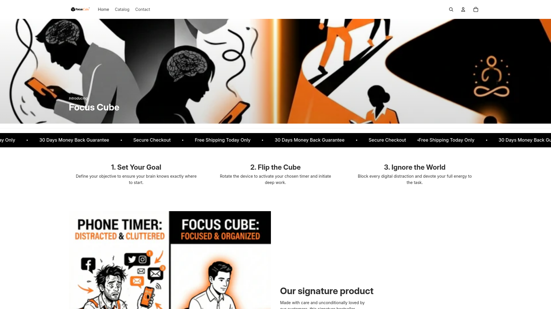 website screenshot of https://focuscube.store/