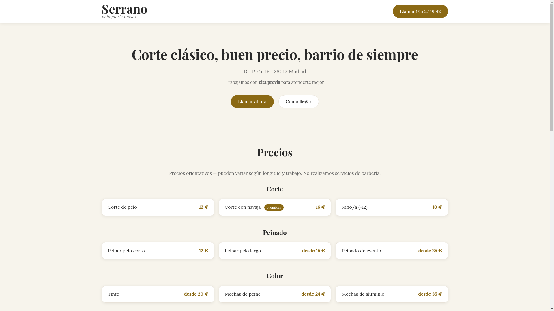 website screenshot of https://peluqueriaserrano.pages.dev/