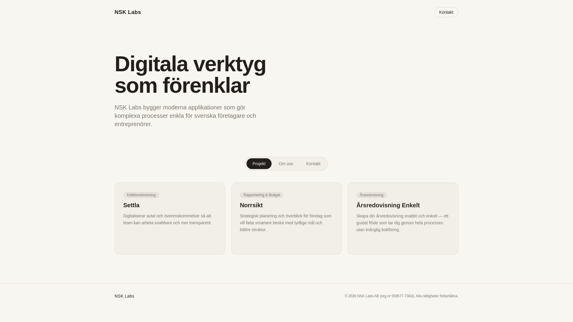 website screenshot of https://nsklabs.se/