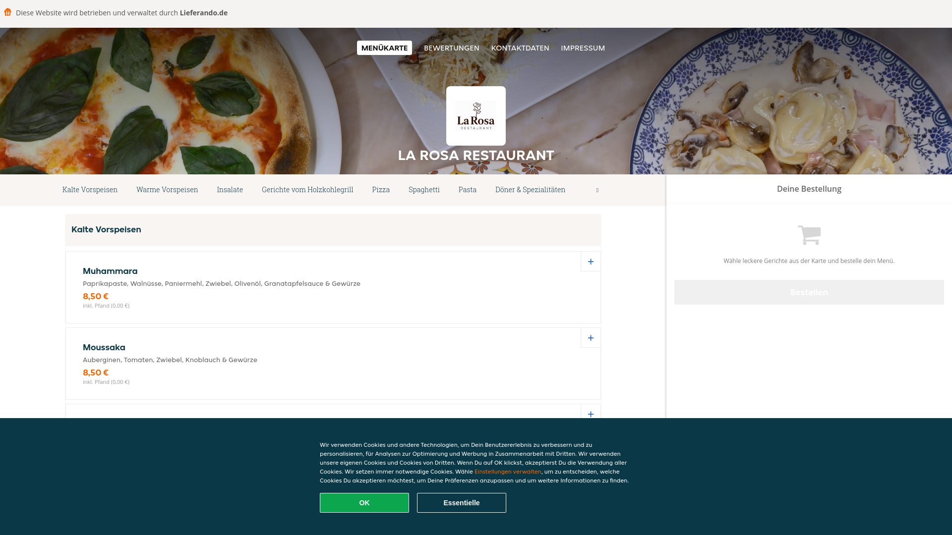 website screenshot of https://larosarestaurant-grosskarolinenfeld.de