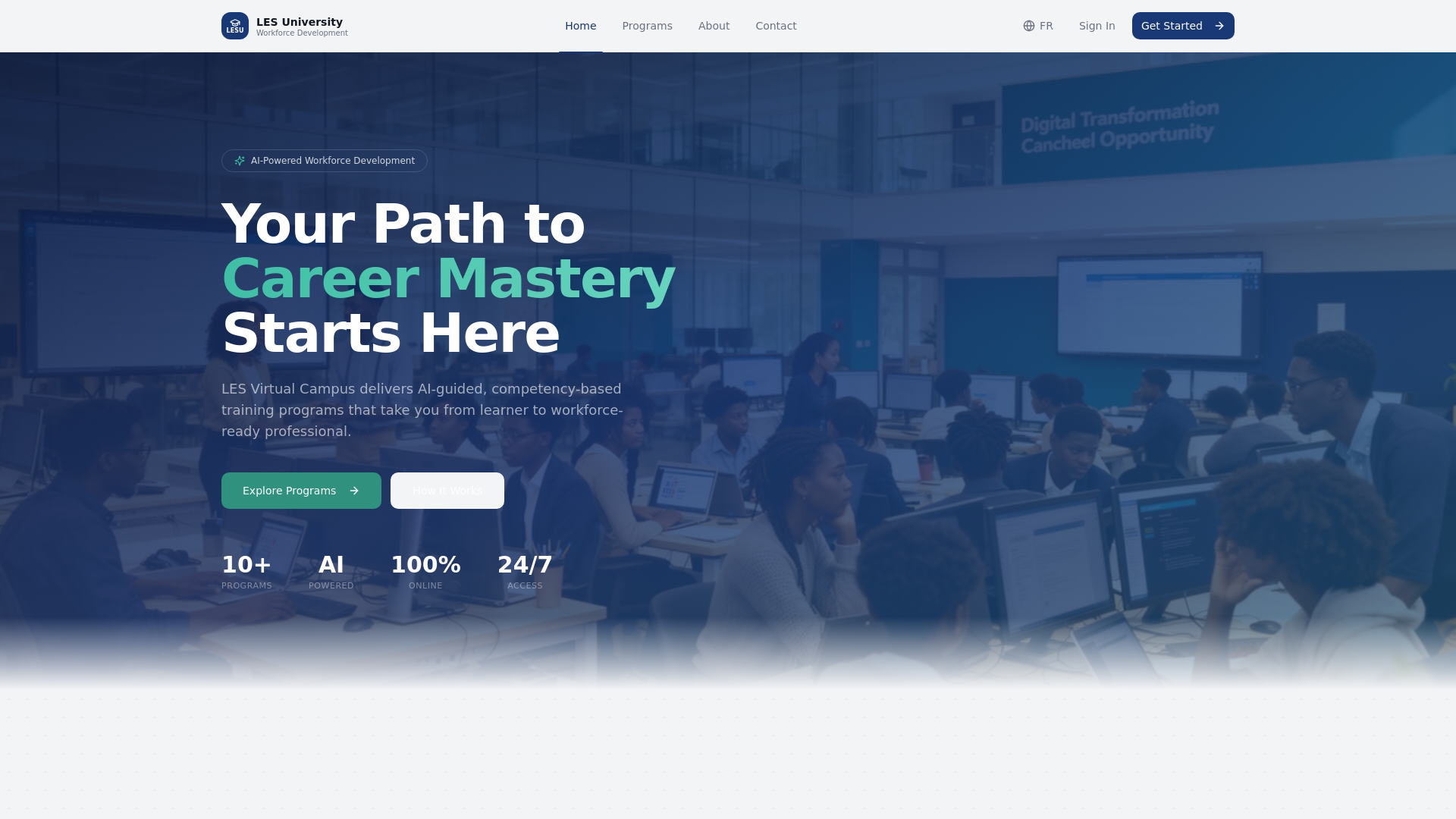 website screenshot of https://leslearning.com