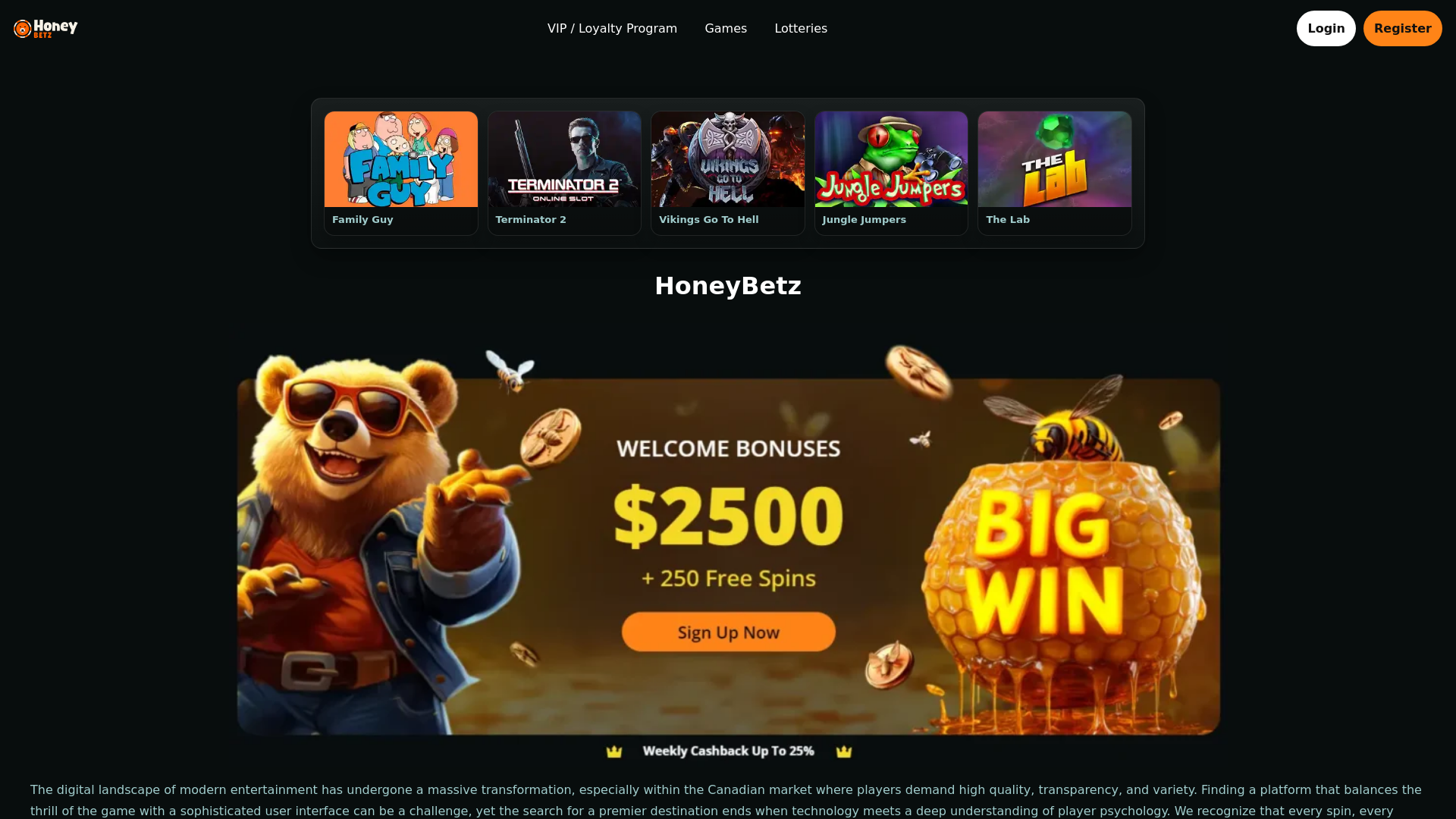 website screenshot of https://honeybetzz.online