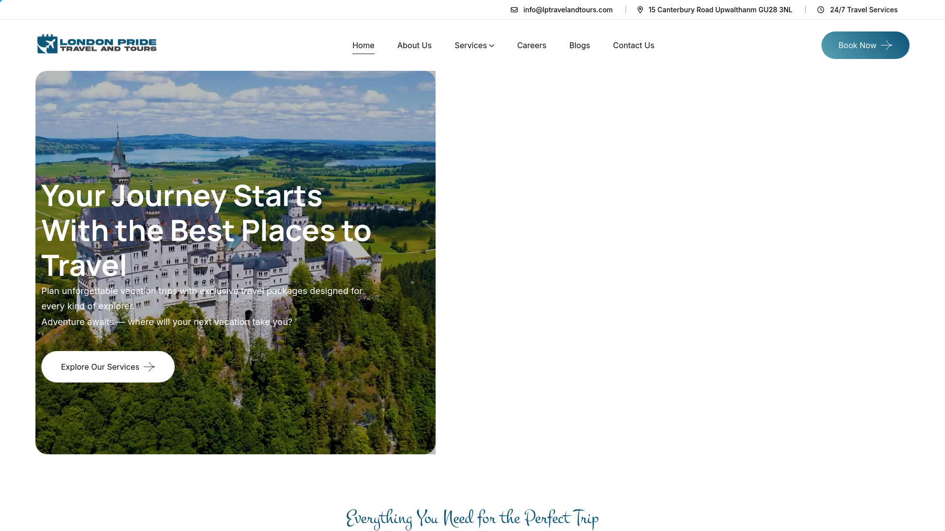 website screenshot of https://lptravelandtours.com/