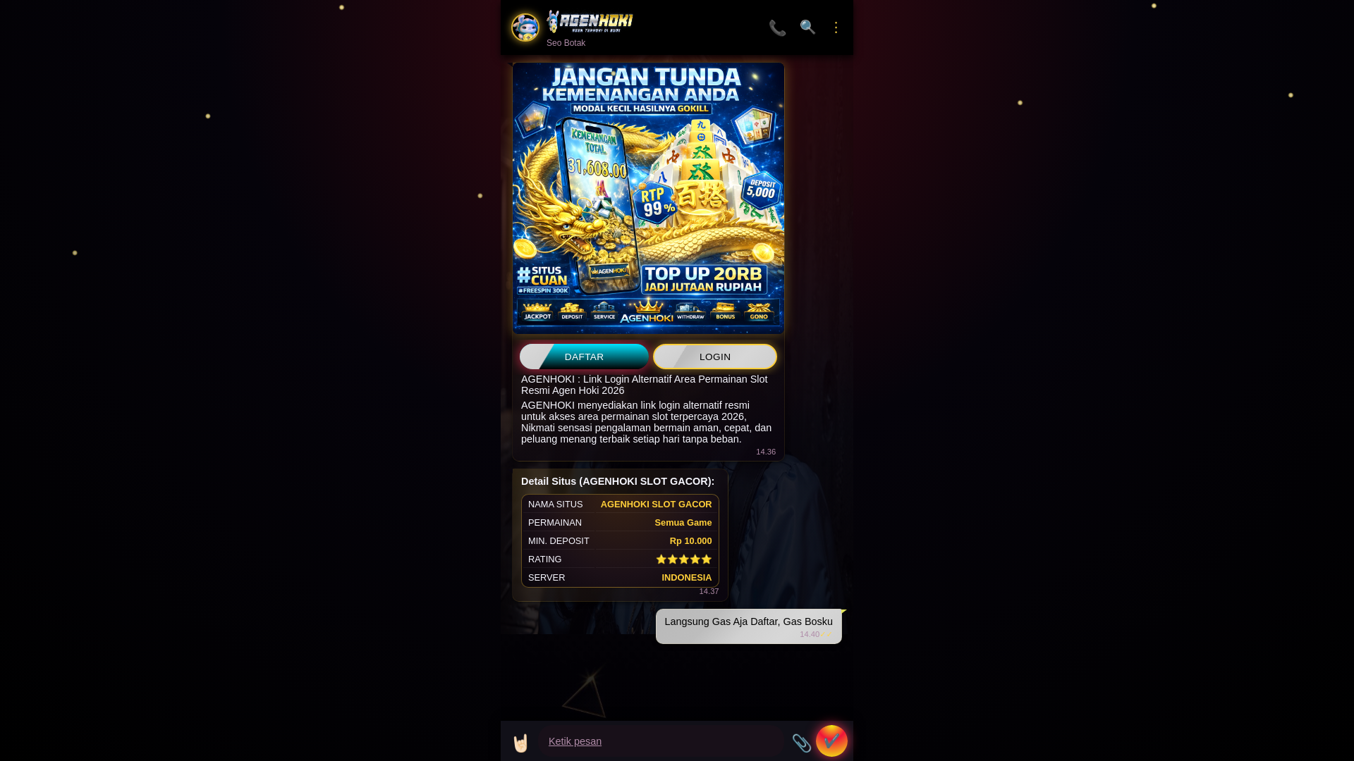 website screenshot of https://yangresmipastiagenhoki.pages.dev/