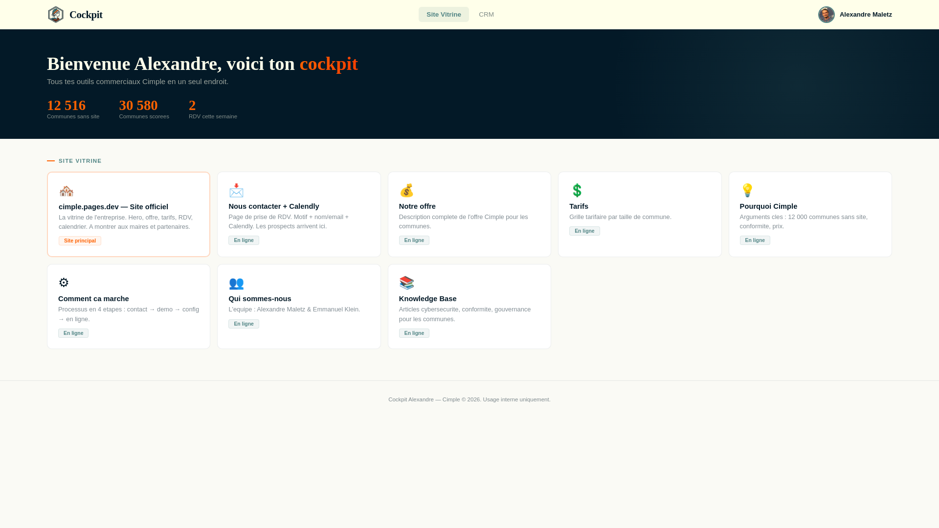 website screenshot of https://cockpit-alexandre.pages.dev/