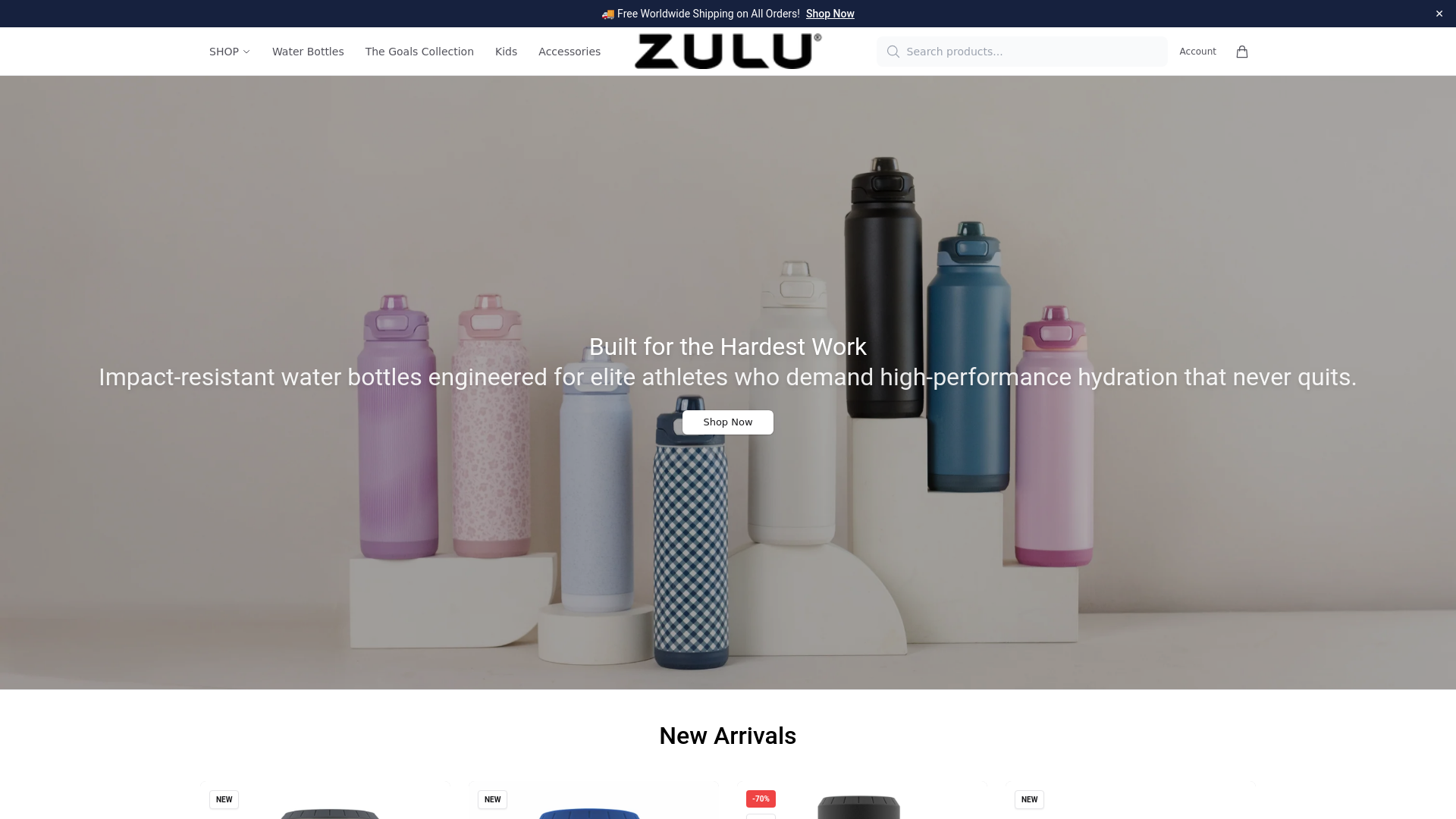 website screenshot of https://zuluathleticgear.shop