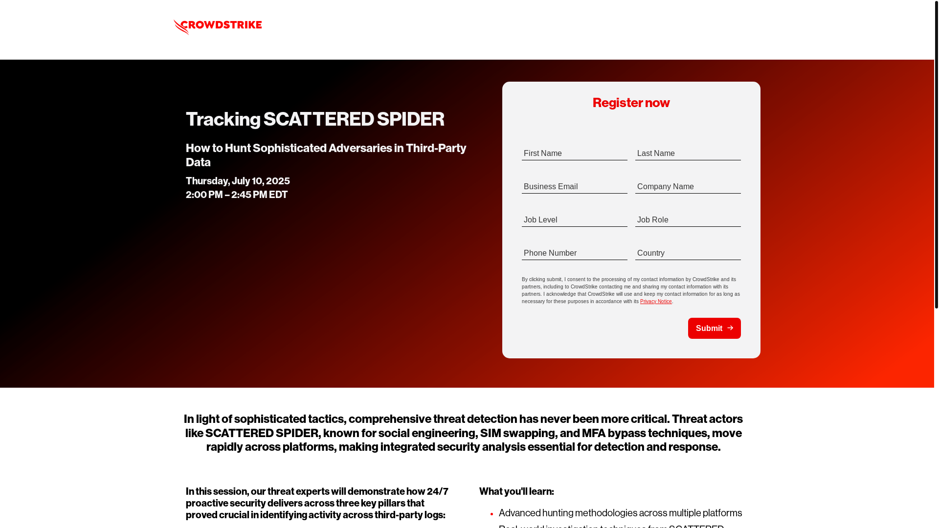 website screenshot of https://go.crowdstrike.com/advanced-threat-hunting-across-third-party-logs.html