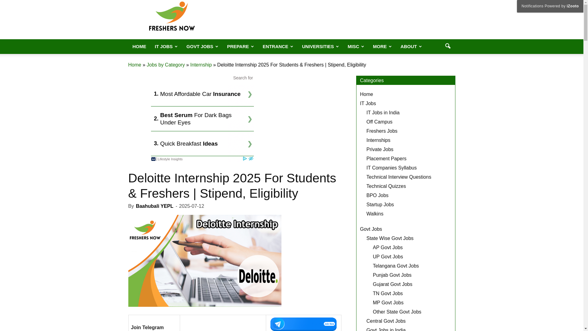 website screenshot of https://www.freshersnow.com/deloitte-internship/