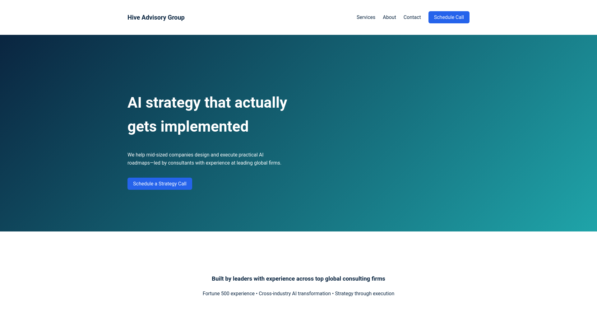 website screenshot of https://hiveadvisorygroup.com/