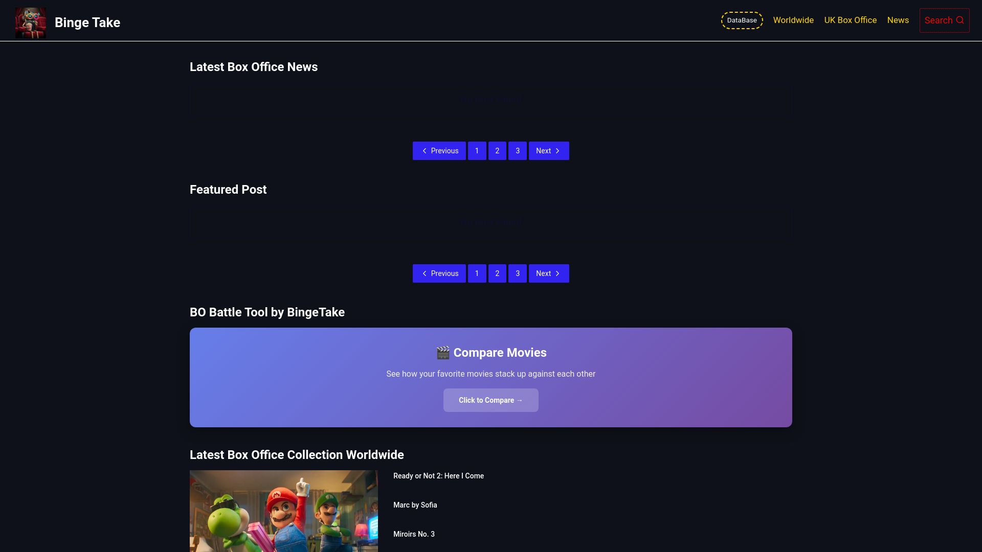 website screenshot of https://bingetake.com/