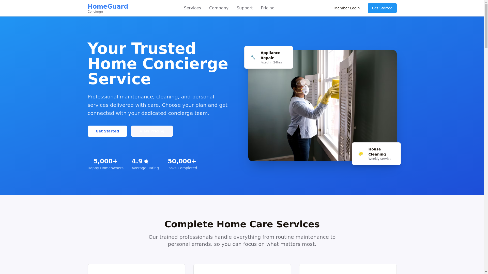 website screenshot of https://conciergehomeguard.com/