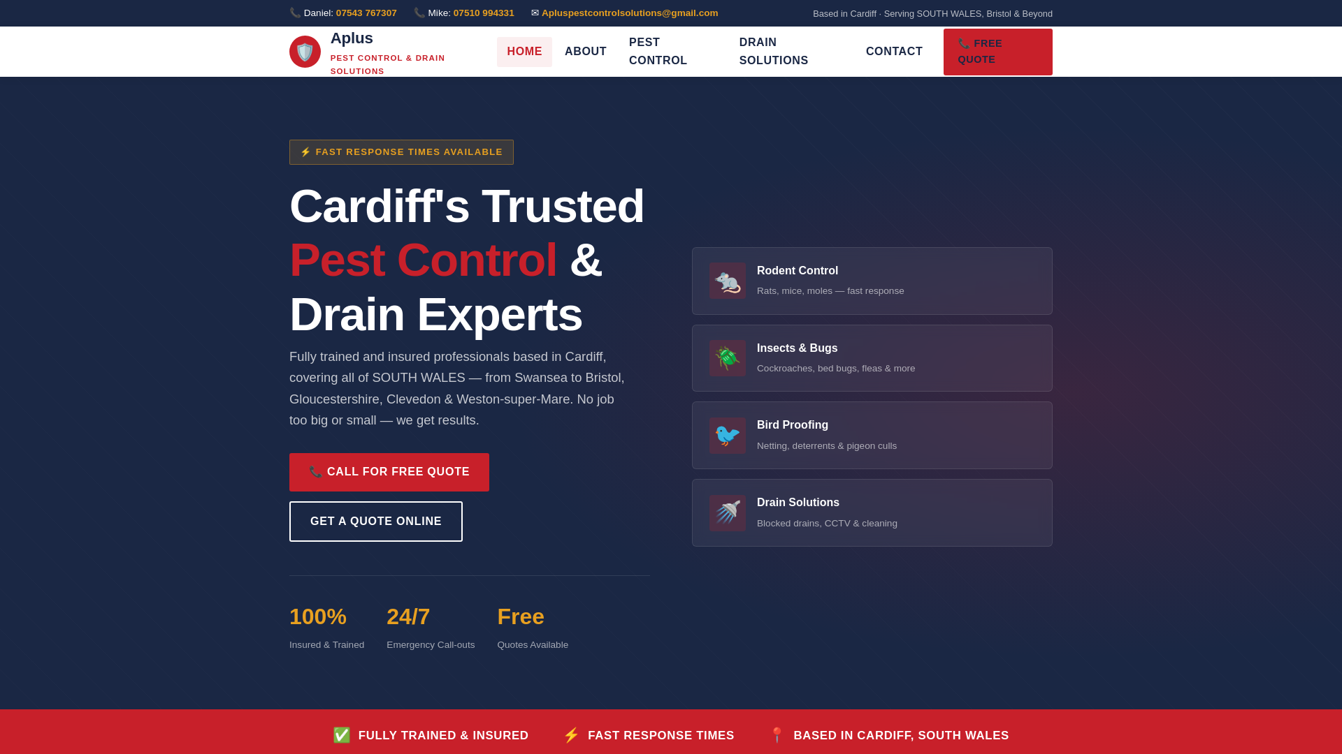 website screenshot of https://apluspestcontroldrainsolutions.com