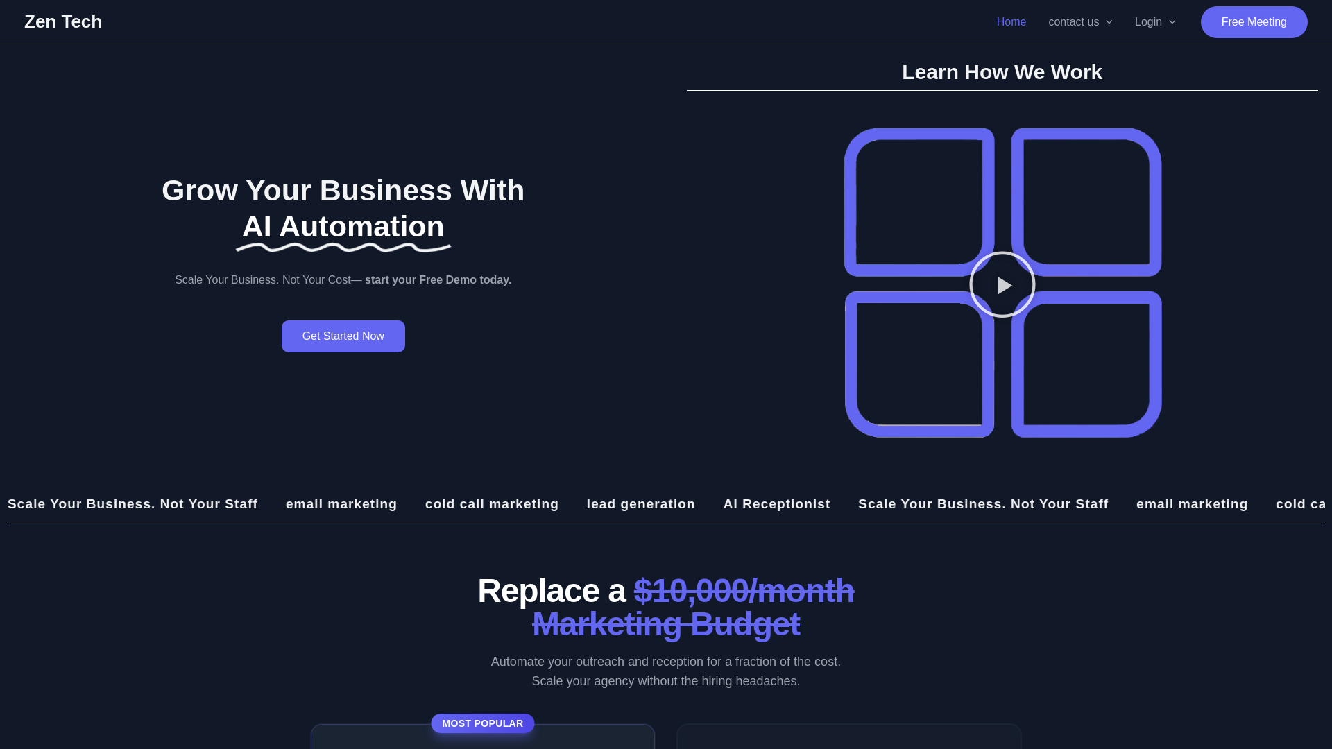 website screenshot of https://zentechlead.com