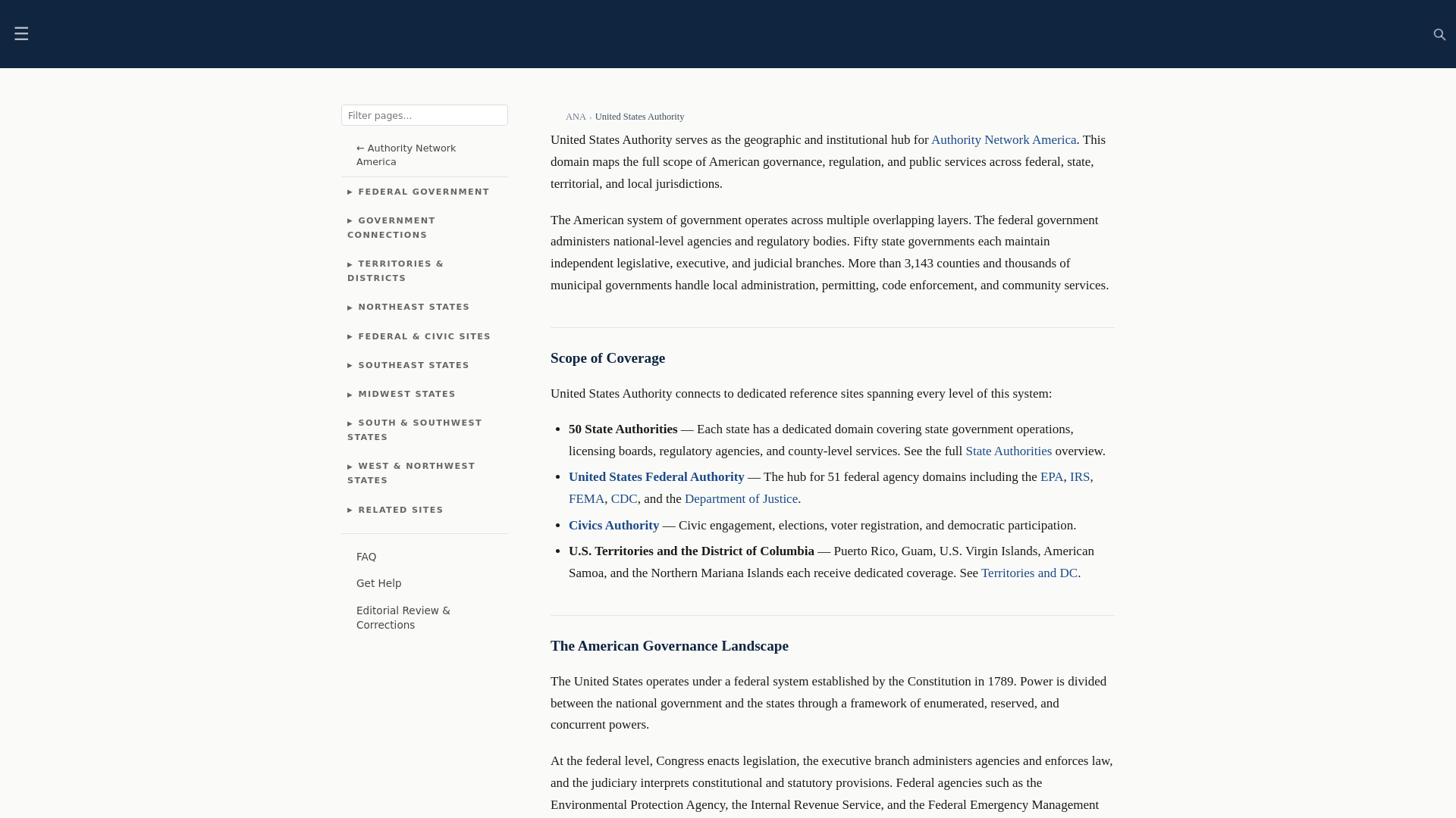 website screenshot of https://unitedstatesauthority.com/
