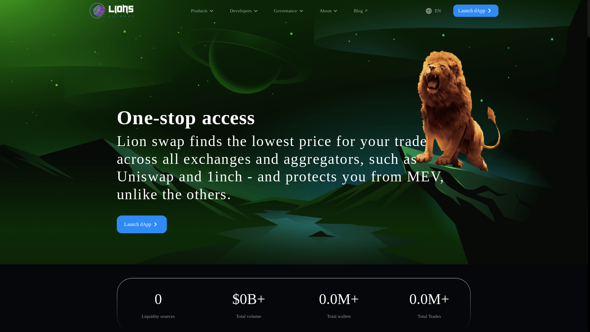 website screenshot of https://lionsfinance.app/
