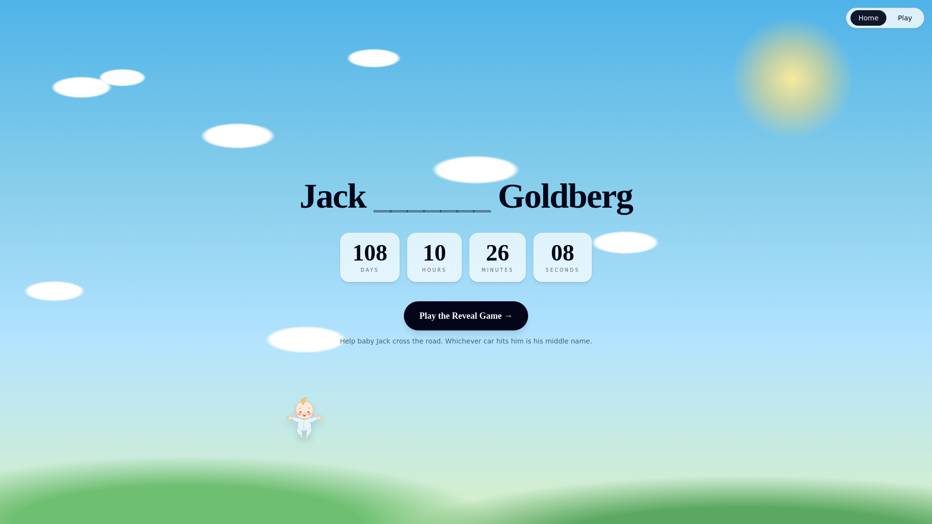 website screenshot of https://jacksmiddlename.baby/