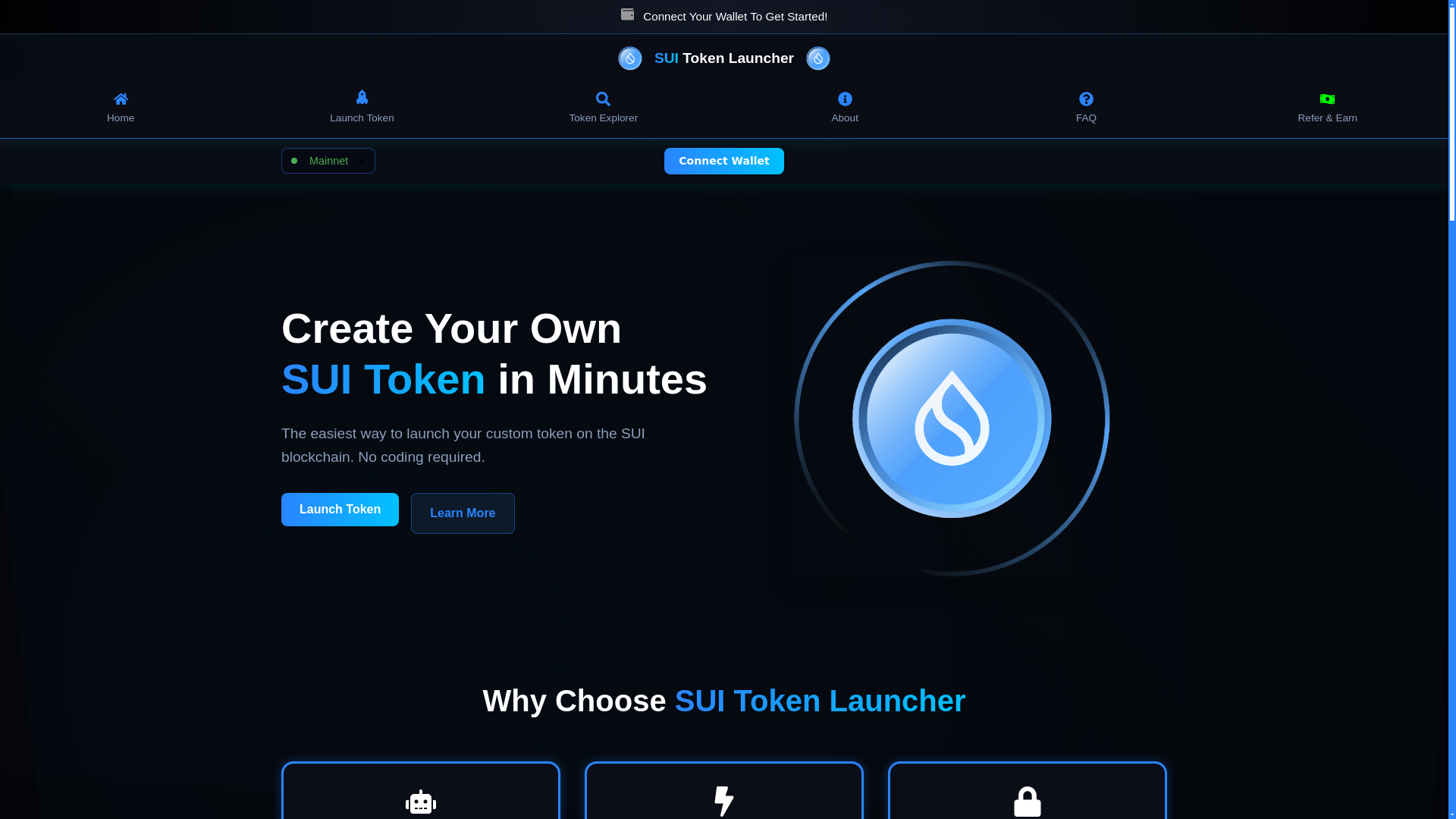 website screenshot of https://suitokenlauncher.app/